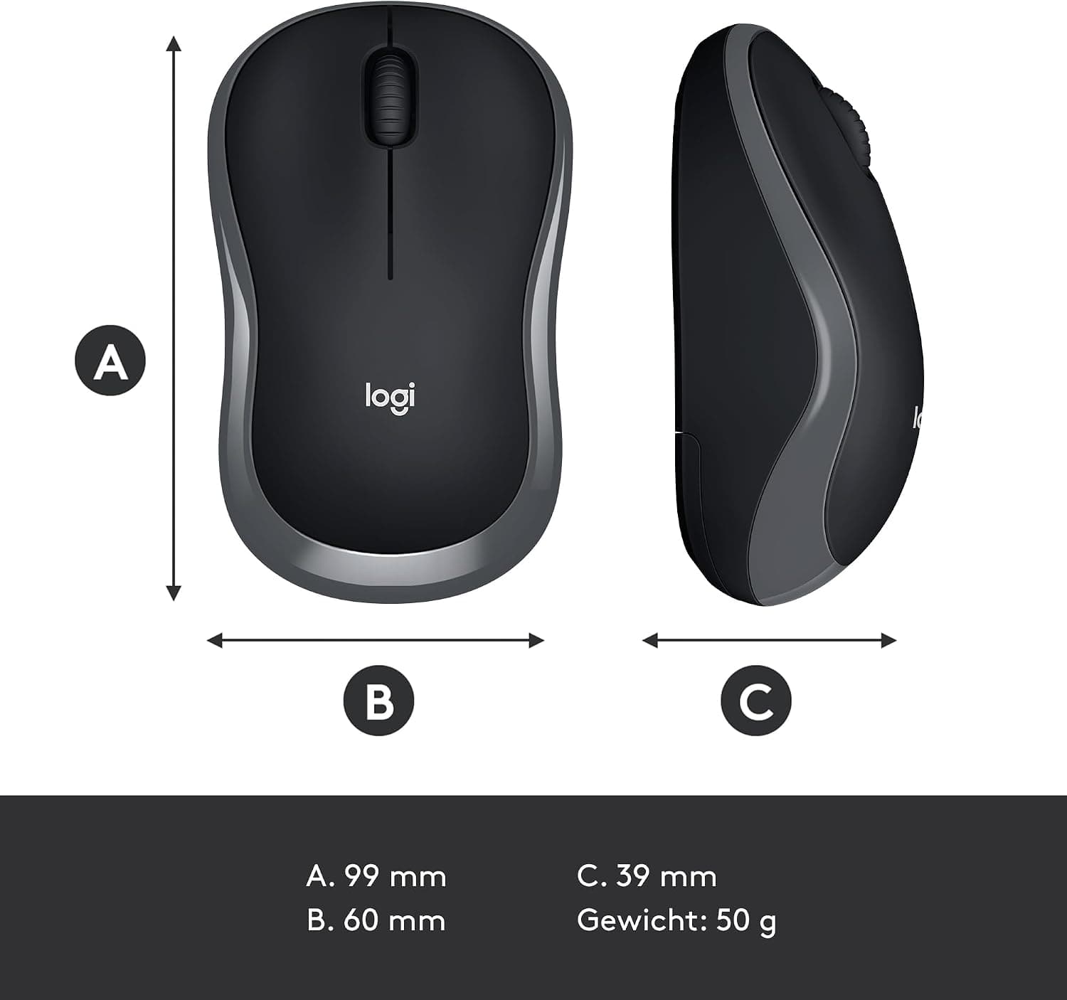ماوس بیسیم Logitech مدل M185، حسگر اپتیکال 1.000 DPI، خاکستری ماوس بیسیم Logitech مدل M185، حسگر اپتیکال 1.000 DPI، خاکستری