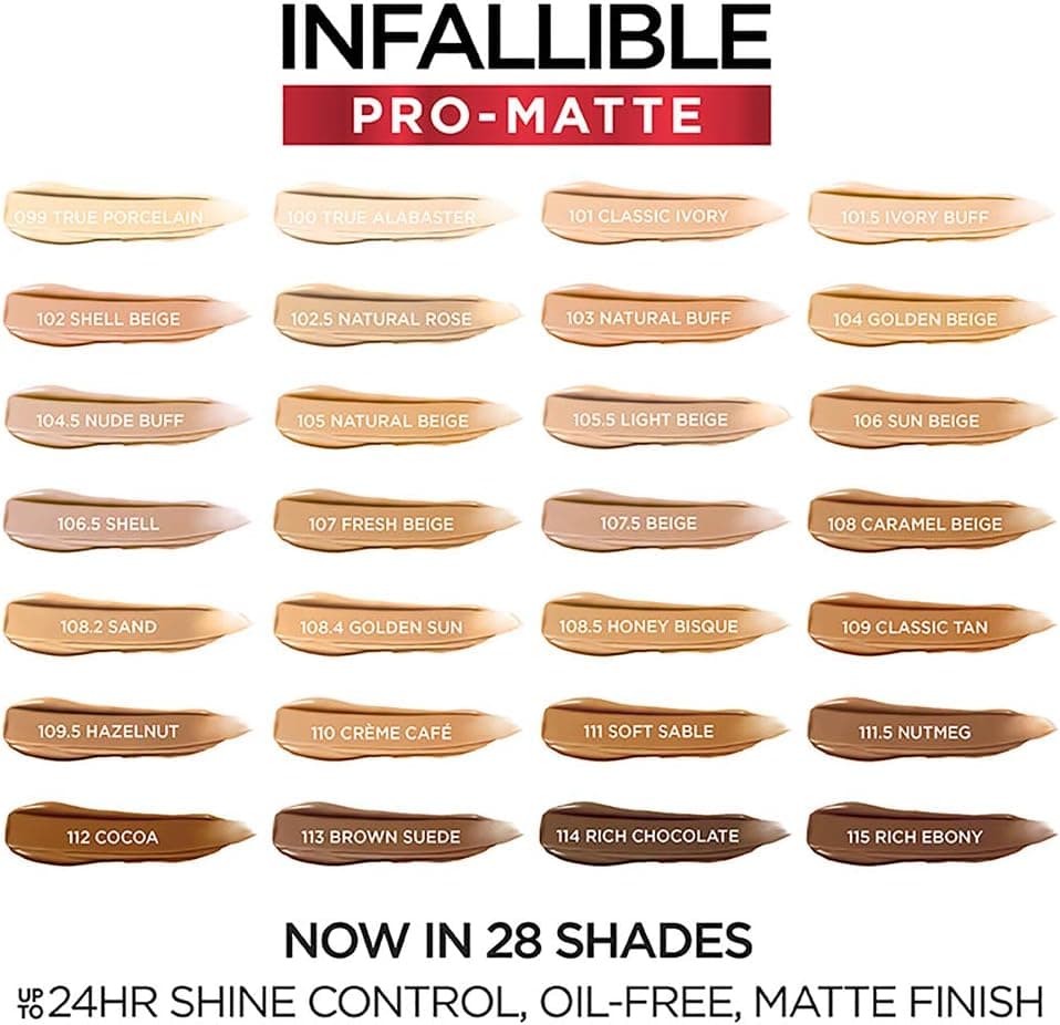 کرمپودر مایع مات بادوام L'Oreal Paris Infallible Pro-Matte، رنگ Ivory Buff، 1 fl oz کرمپودر مایع مات بادوام L'Oreal Paris Infallible Pro-Matte، رنگ Ivory Buff، 1 fl oz