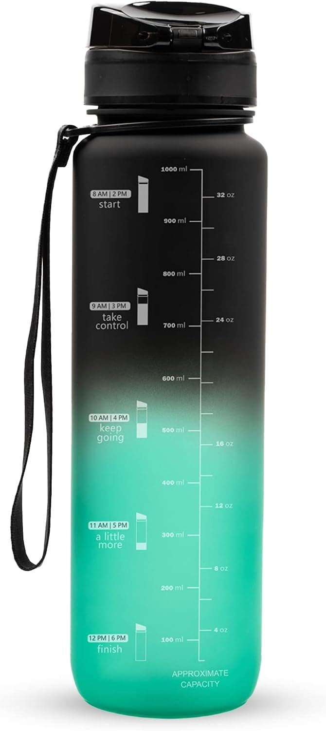بطری آب بزرگسالان LA' PRECIOUS یک لیتری Tritan USA فاقد BPA با درپوش تاشوی ضدنشت مشکی/سبز بطری آب بزرگسالان LA' PRECIOUS یک لیتری Tritan USA فاقد BPA با درپوش تاشوی ضدنشت مشکی/سبز