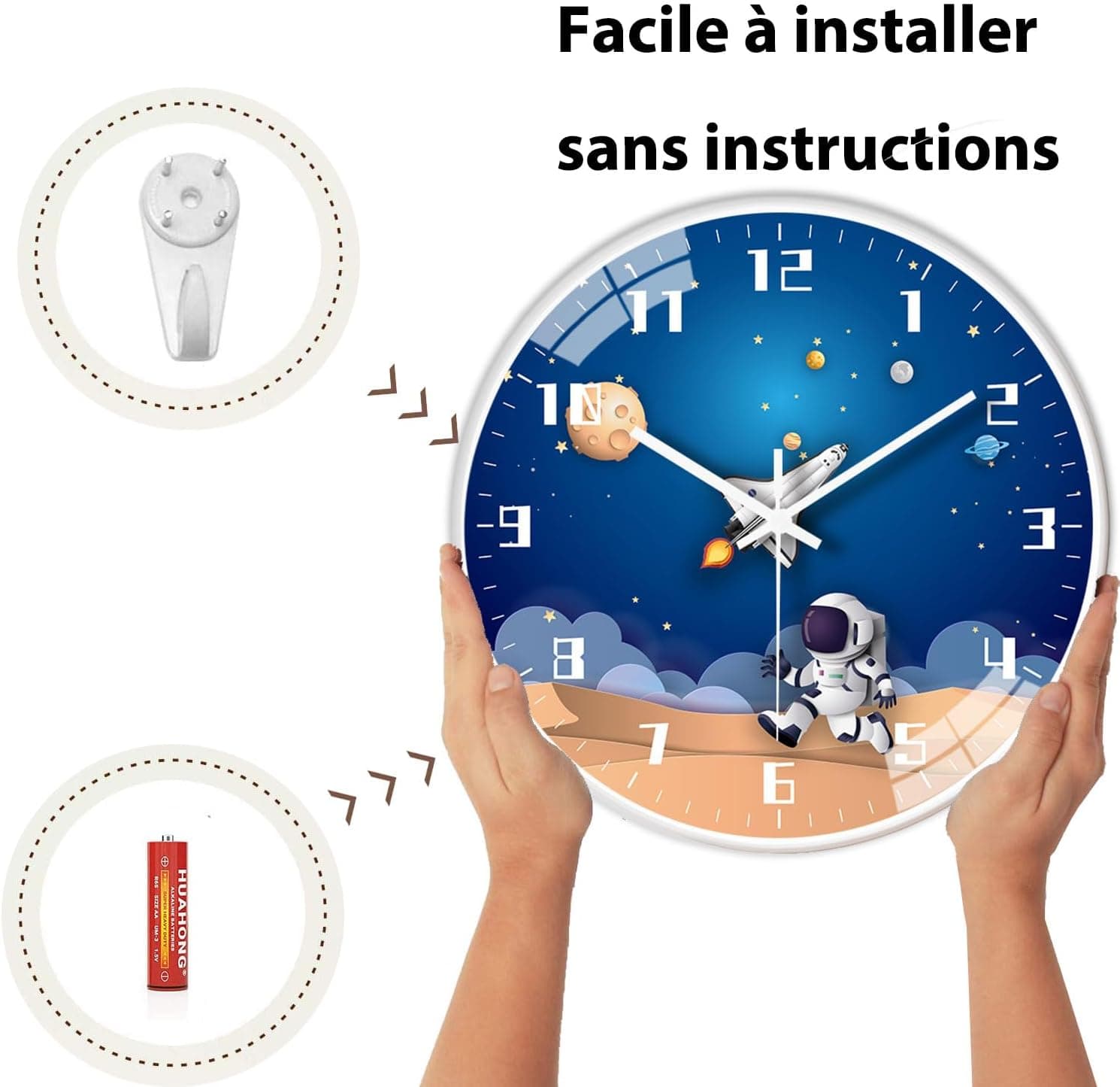 ساعت دیواری کودک پسرانه QINFIEY بیصدا 12 Inch سفید ساعت دیواری کودک پسرانه QINFIEY بیصدا 12 Inch سفید