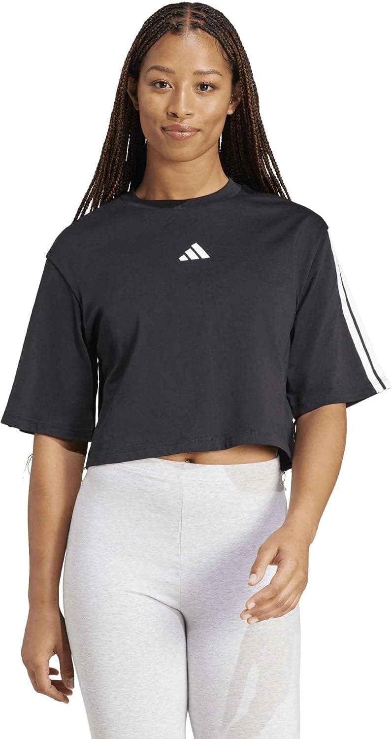 تیشرت زنانه adidas Essentials 3-Stripes نخی گشاد تیشرت زنانه adidas Essentials 3-Stripes نخی گشاد