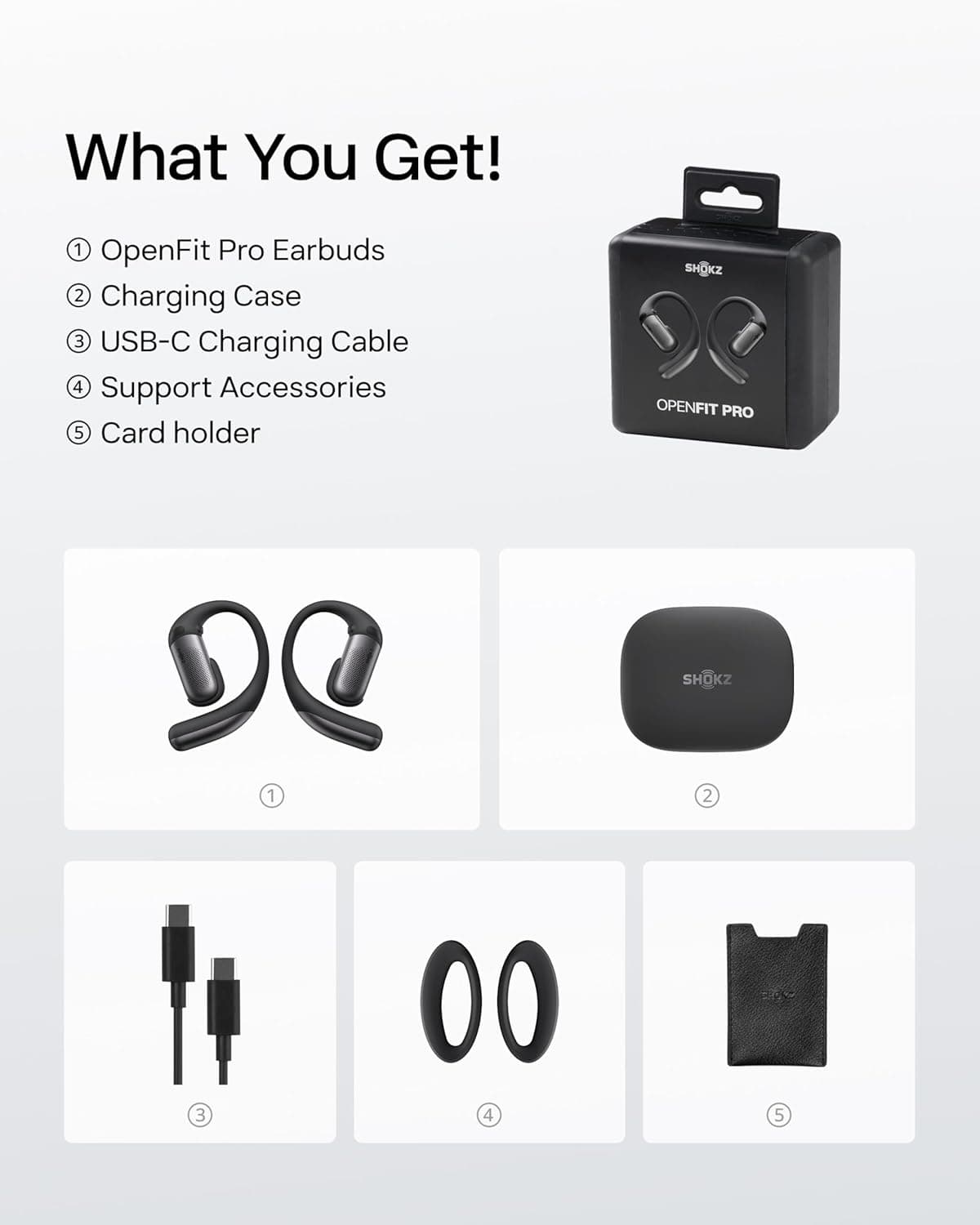ایرباد بیسیم SHOKZ مدل OpenFit Pro با طراحی گوشباز مشکی ایرباد بیسیم SHOKZ مدل OpenFit Pro با طراحی گوشباز مشکی