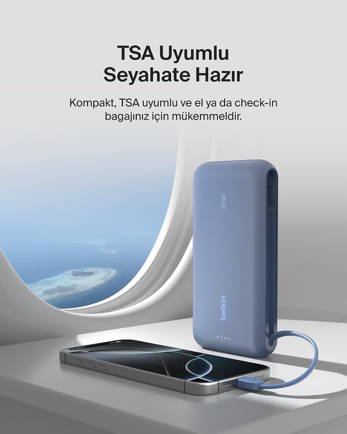 شارژر همراه Belkin 20K با کابل داخلی، شارژ سریع 30 W، USB-C، آبی شارژر همراه Belkin 20K با کابل داخلی، شارژ سریع 30 W، USB-C، آبی