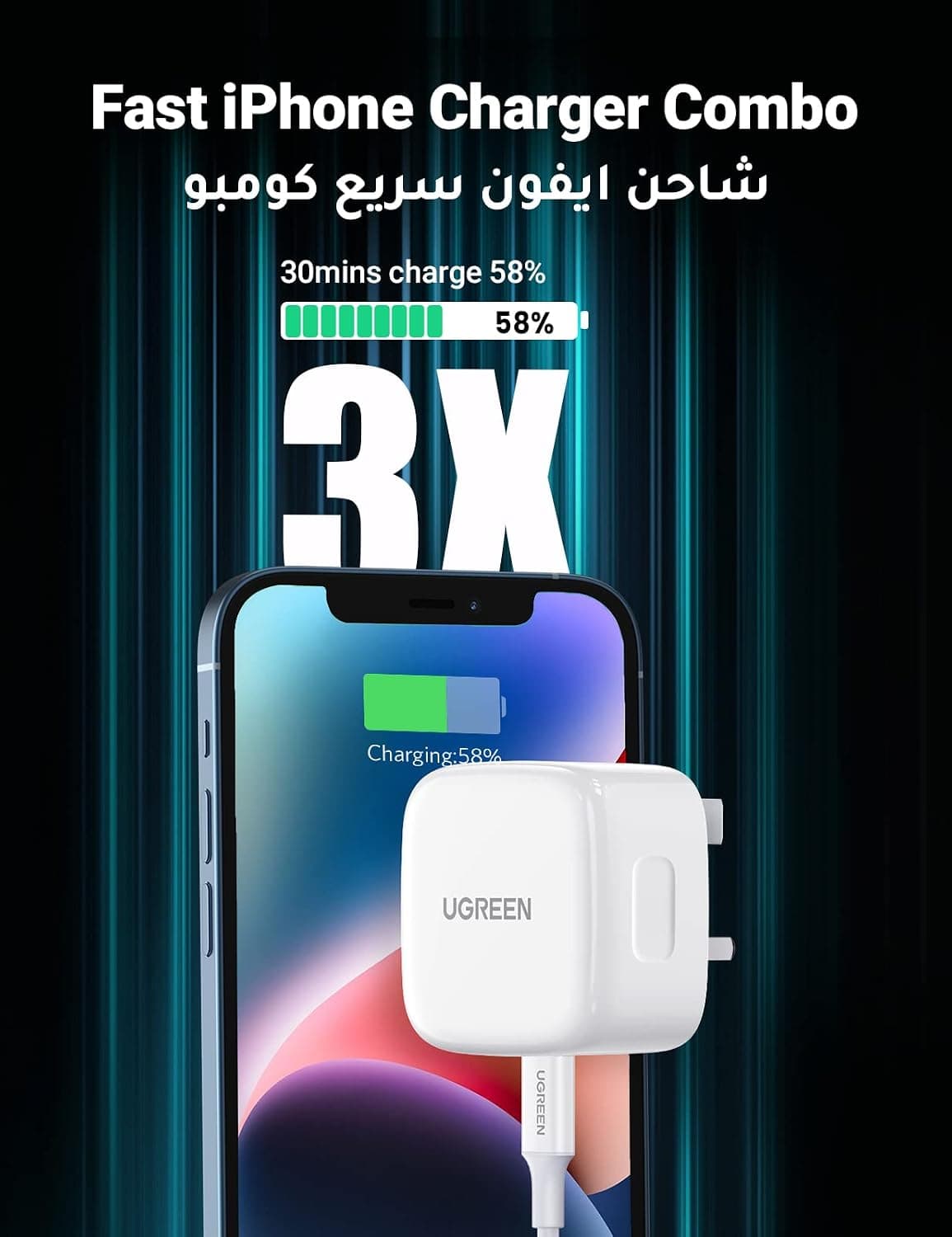 شارژر 20W UGREEN Type C با شارژ سریع PD و کابل Lightning 1M شارژر 20W UGREEN Type C با شارژ سریع PD و کابل Lightning 1M