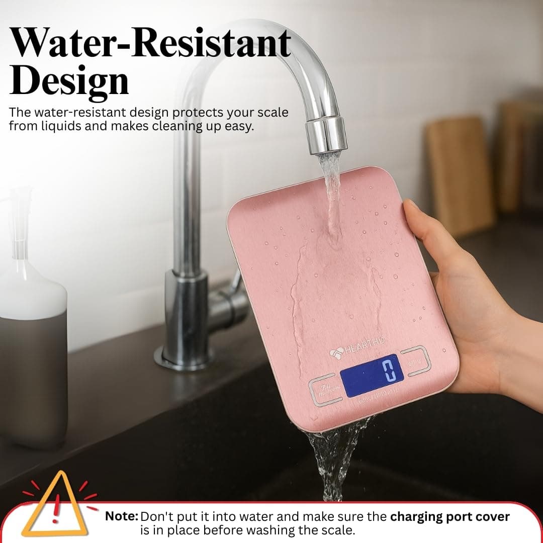 ترازو دیجیتال آشپزخانه HEARTHLY استیل ضدزنگ 304 و شیشه تمپرد صورتی 22lb ترازو دیجیتال آشپزخانه HEARTHLY استیل ضدزنگ 304 و شیشه تمپرد صورتی 22lb