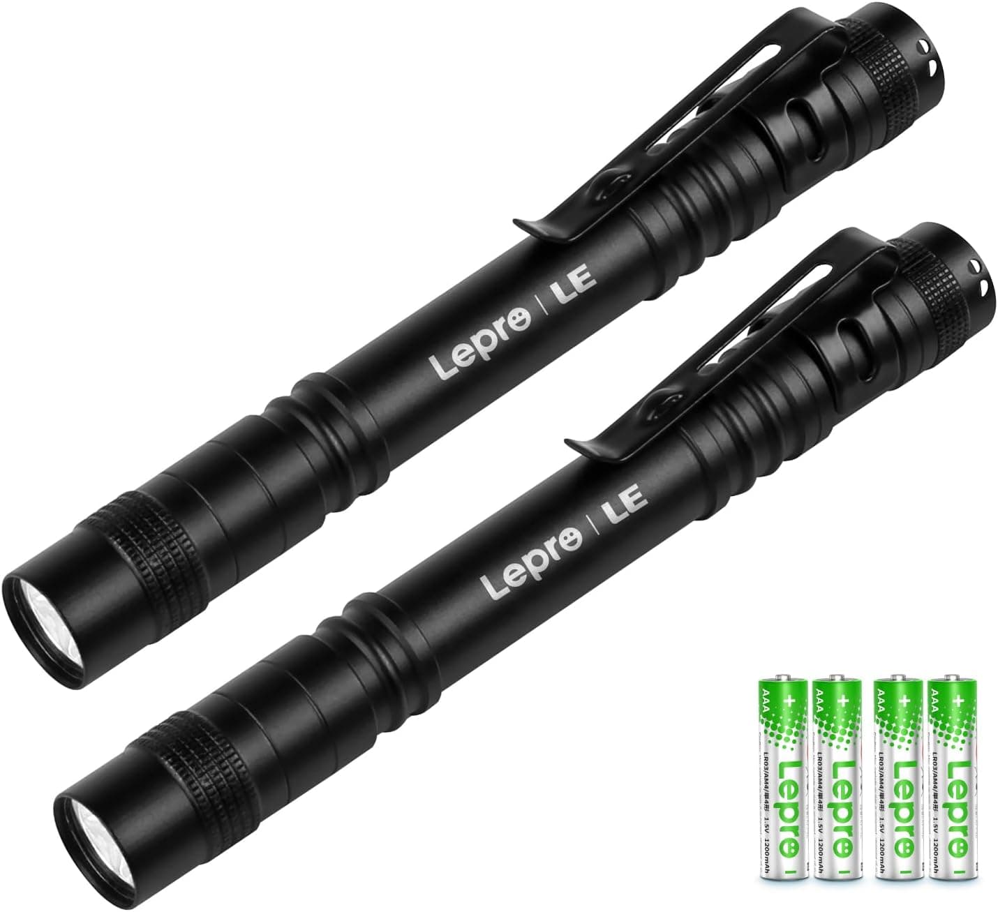 چراغقوه قلمی LED Lepro ضدآب گیرهدار با باتری AAA، بسته 2 عددی چراغقوه قلمی LED Lepro ضدآب گیرهدار با باتری AAA، بسته 2 عددی