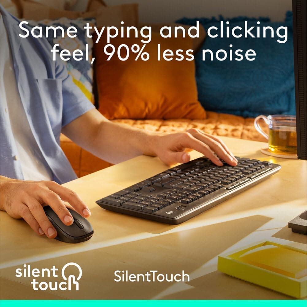 ست کیبورد و ماوس بیسیم Logitech با فناوری SilentTouch، صفحهکلید عددی کامل و AR، گرافیتی ست کیبورد و ماوس بیسیم Logitech با فناوری SilentTouch، صفحهکلید عددی کامل و AR، گرافیتی