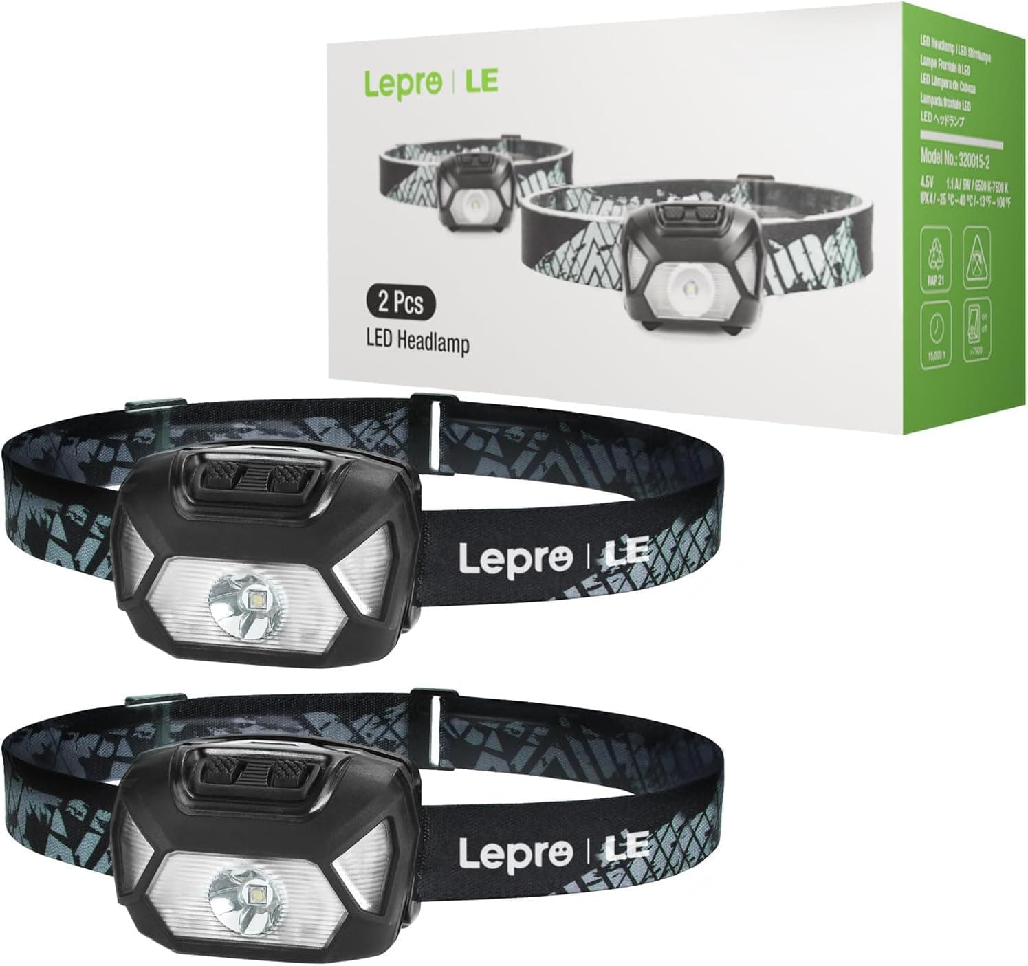 چراغ پیشانی 2 عددی Lepro LED ضدآب با نور سفید و قرمز، 6 حالته، 1300 Lux چراغ پیشانی 2 عددی Lepro LED ضدآب با نور سفید و قرمز، 6 حالته، 1300 Lux