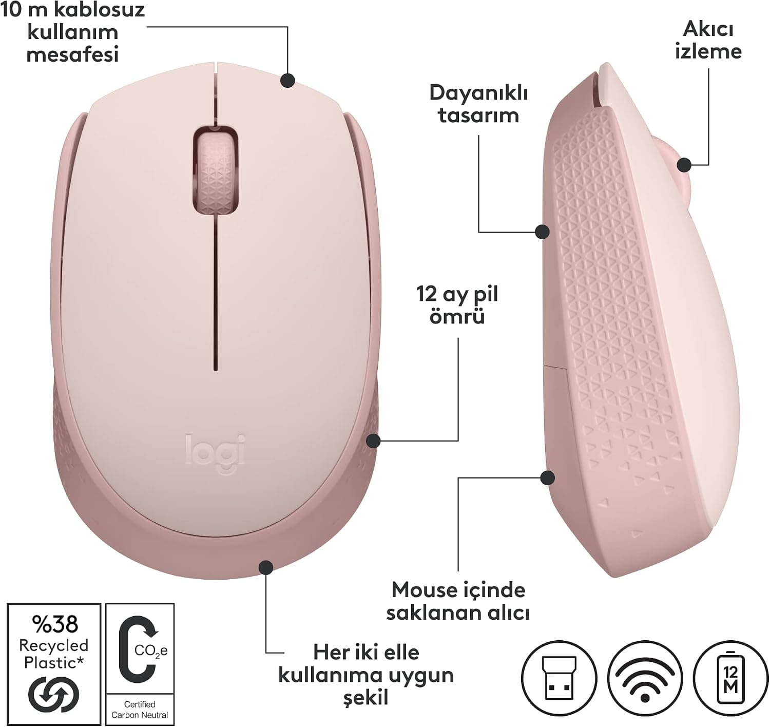 ماوس بیسیم Logitech مدل M171، مناسب PC و Mac، با گیرنده مینی USB، صورتی ماوس بیسیم Logitech مدل M171، مناسب PC و Mac، با گیرنده مینی USB، صورتی