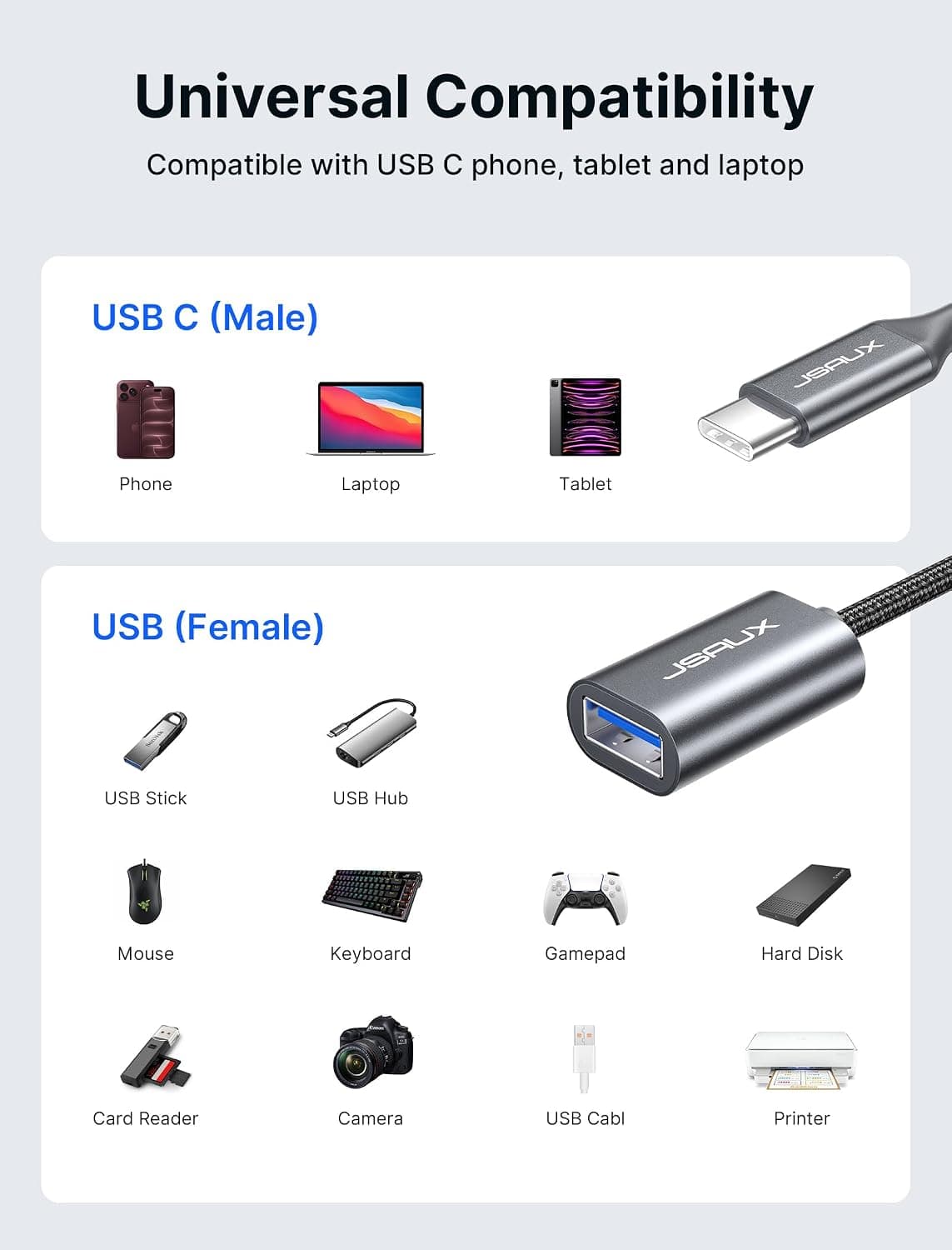آداپتور JSAUX از USB C به USB 3.0 بسته 2 عددی آداپتور JSAUX از USB C به USB 3.0 بسته 2 عددی