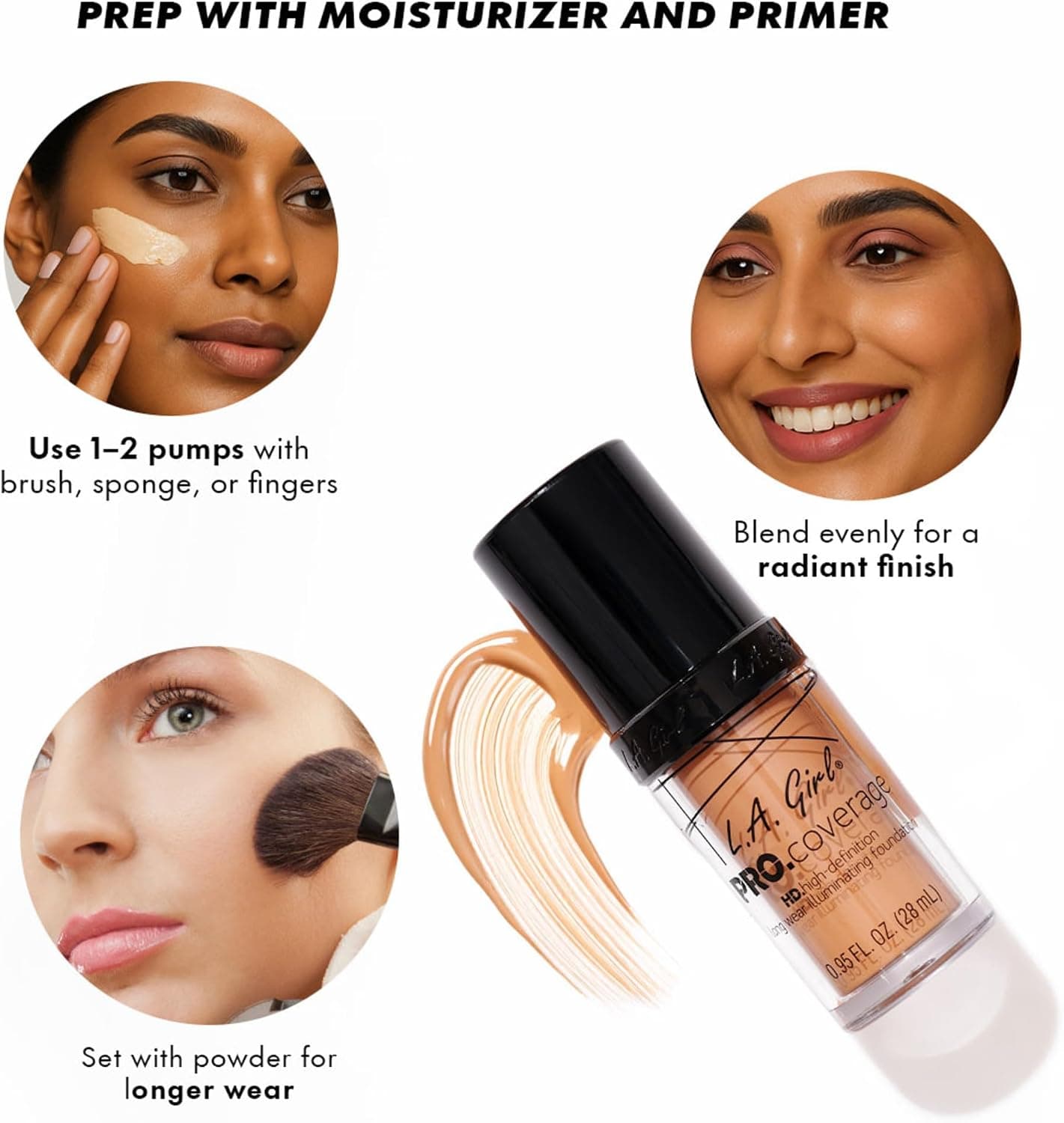 فاندیشن مایع L.A Girl Pro Coverage Luminous رنگ سفید فاندیشن مایع L.A Girl Pro Coverage Luminous رنگ سفید