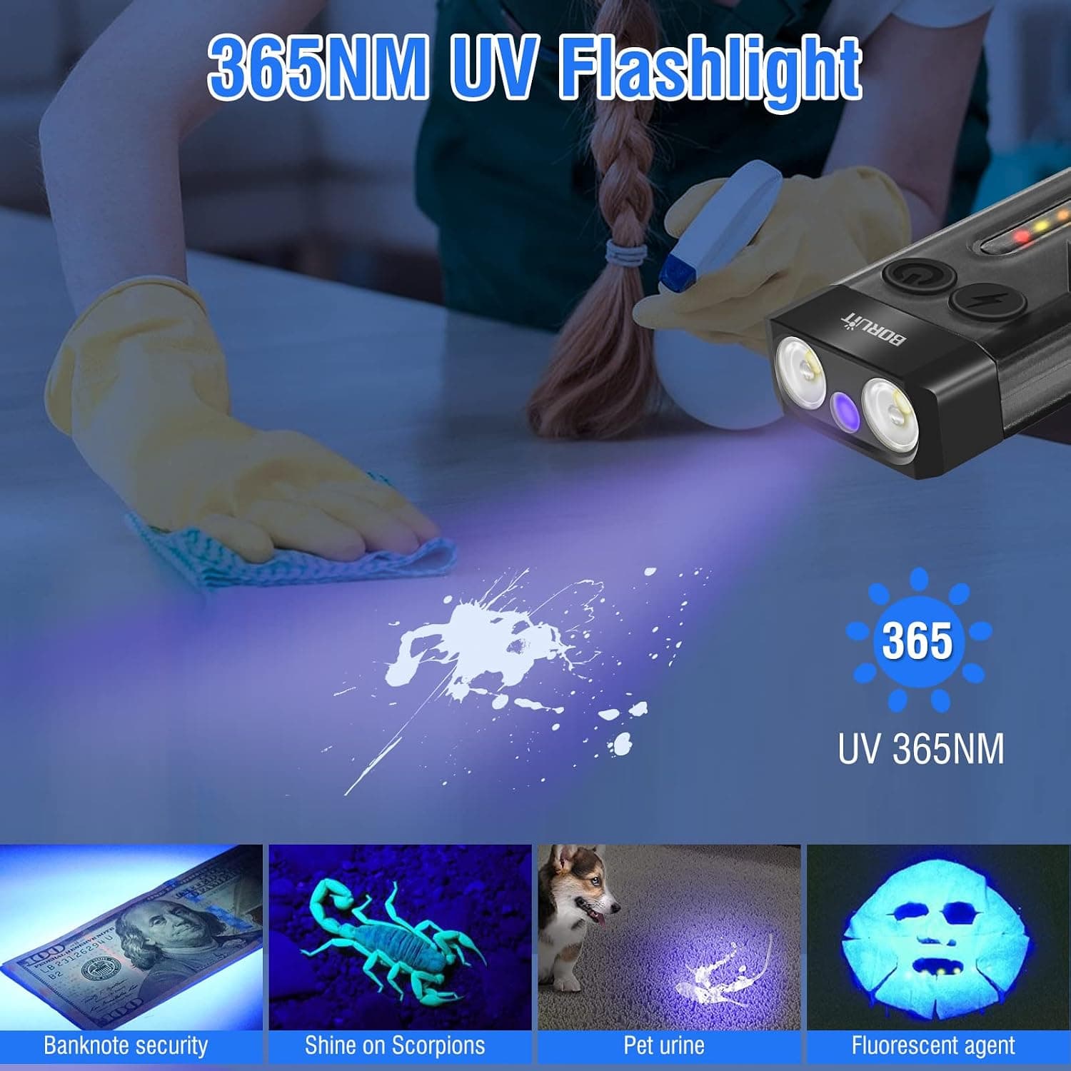 چراغقوه LED جاکلیدی BORUIT مدل V10 با آهنربا، 1000LM، UV 365NM، 14 حالته ضدآب IPX4 USB C چراغقوه LED جاکلیدی BORUIT مدل V10 با آهنربا، 1000LM، UV 365NM، 14 حالته ضدآب IPX4 USB C