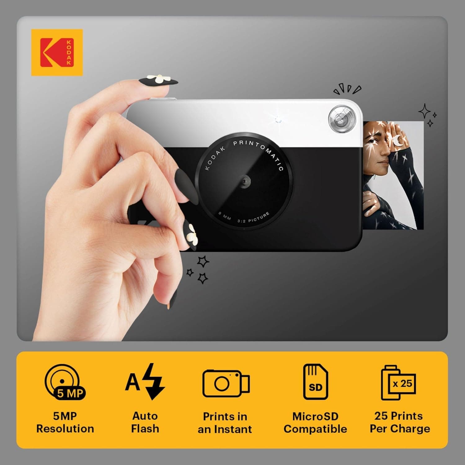 دوربین چاپ فوری Zink KODAK Printomatic مشکی بسته هدیه با لوازم جانبی دوربین چاپ فوری Zink KODAK Printomatic مشکی بسته هدیه با لوازم جانبی