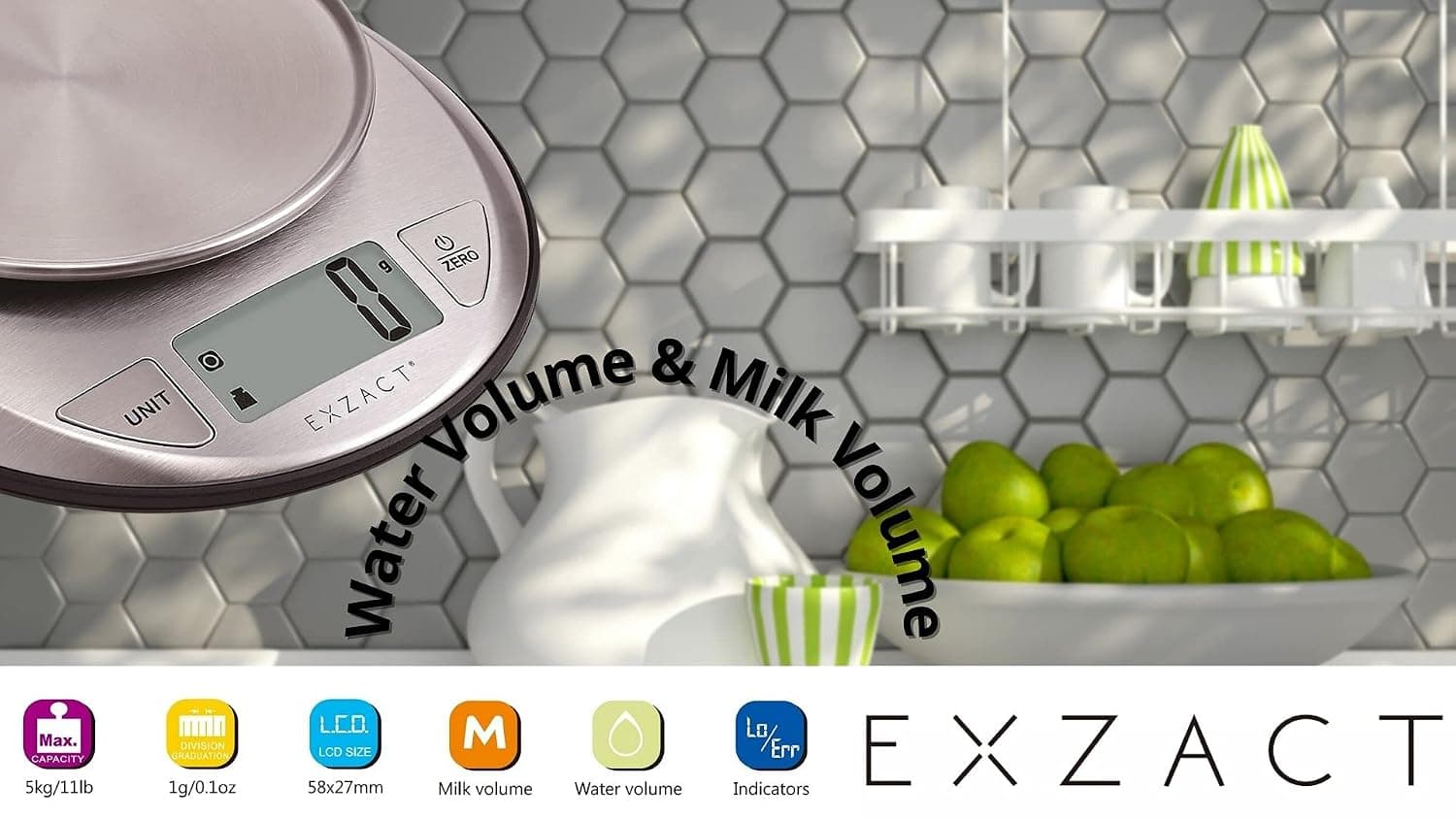ترازو آشپزخانه دیجیتال Exzact استیل ضد زنگ ظرفیت 5kg ترازو آشپزخانه دیجیتال Exzact استیل ضد زنگ ظرفیت 5kg