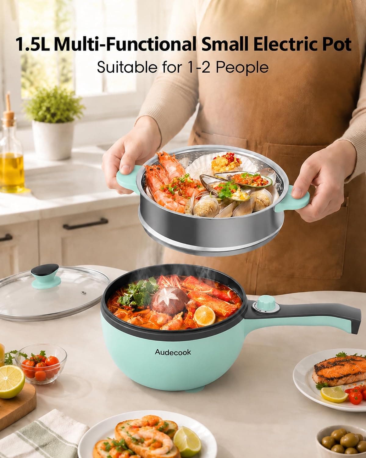 قابلمه برقی Audecook قابل حمل با روکش غیرچسب مدل Ramen با توان قابل تنظیم قابلمه برقی Audecook قابل حمل با روکش غیرچسب مدل Ramen با توان قابل تنظیم