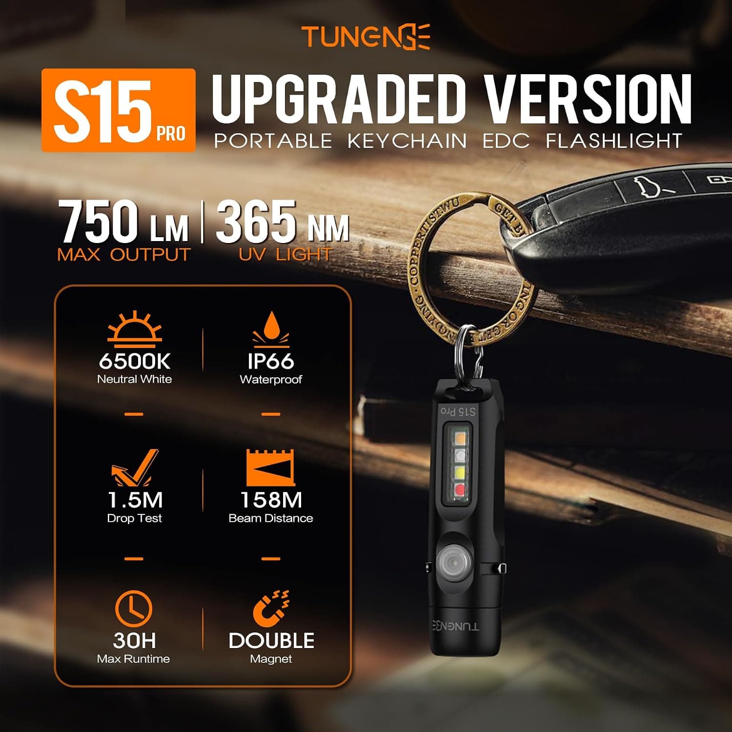 چراغقوه جاکلیدی TUNENGE مدل S15Pro، 750 لومن، شارژی USB C با گیره و آهنربا، مشکی چراغقوه جاکلیدی TUNENGE مدل S15Pro، 750 لومن، شارژی USB C با گیره و آهنربا، مشکی