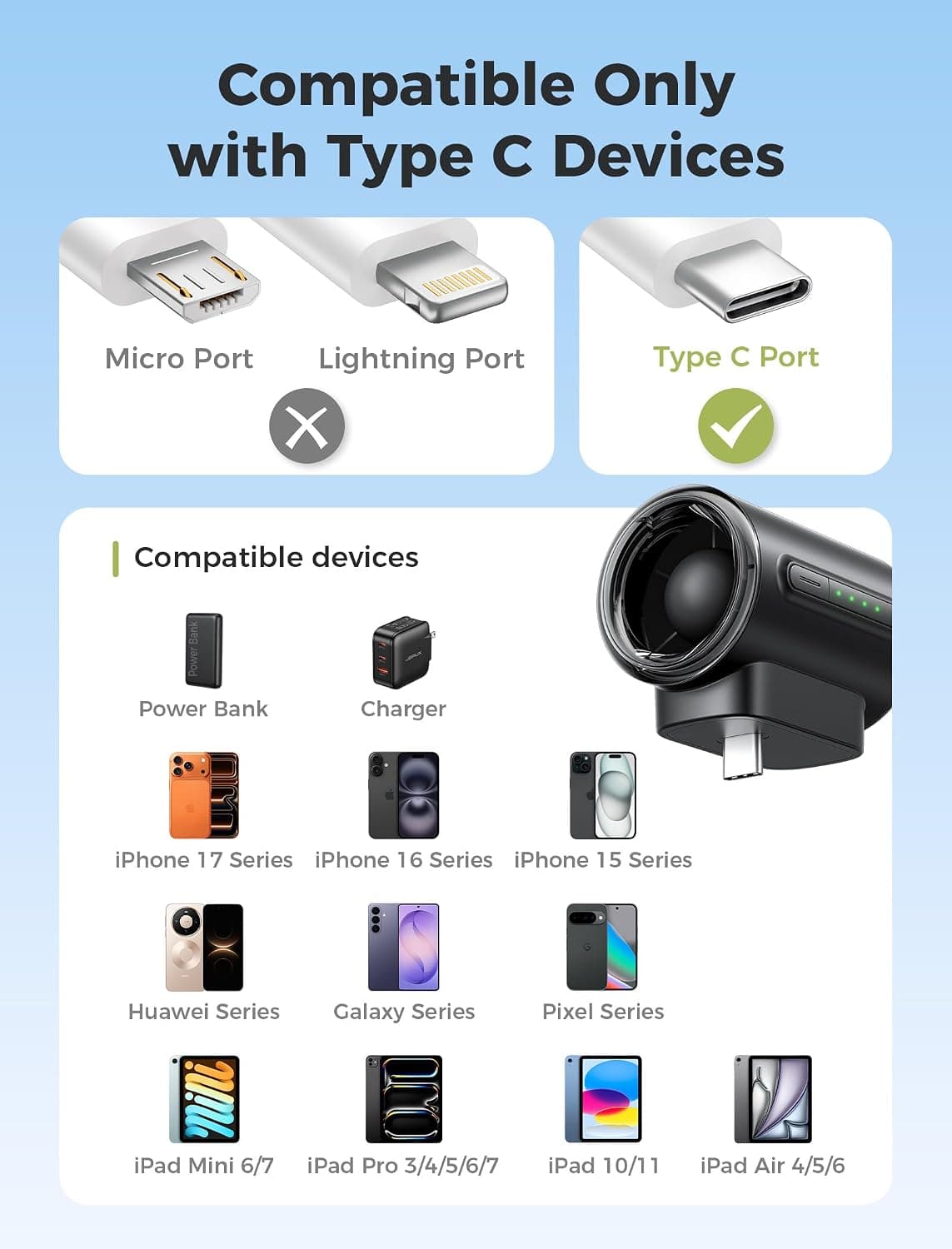 فن خنککننده گوشی Aecooly با اتصال USB C، سرعت 17000 RPM و جریان هوای 11 m/s فن خنککننده گوشی Aecooly با اتصال USB C، سرعت 17000 RPM و جریان هوای 11 m/s