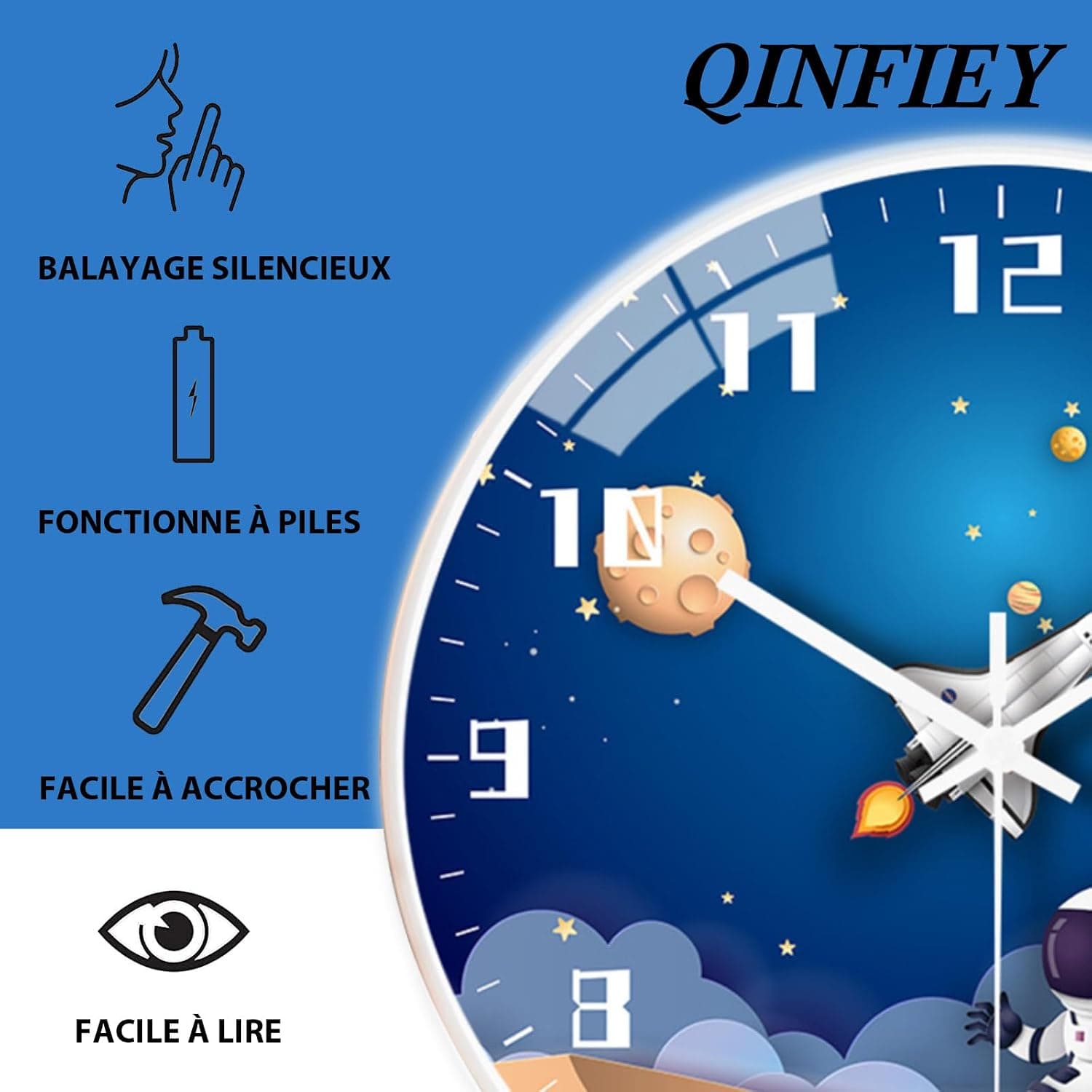 ساعت دیواری کودک پسرانه QINFIEY بیصدا 12 Inch سفید ساعت دیواری کودک پسرانه QINFIEY بیصدا 12 Inch سفید