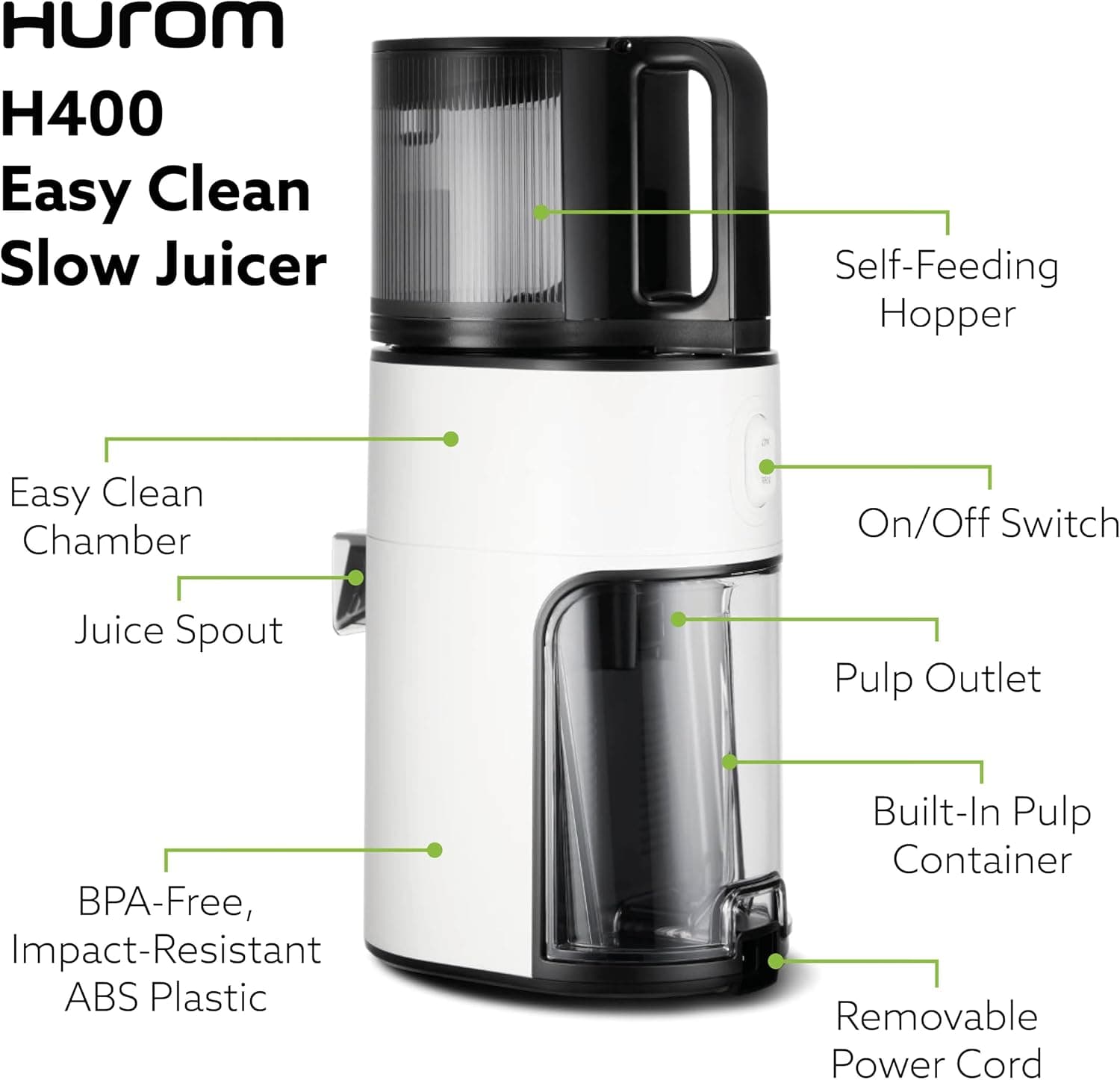 آبمیوهگیری آهسته Hurom سفید Easy Clean مدل H400 آبمیوهگیری آهسته Hurom سفید Easy Clean مدل H400