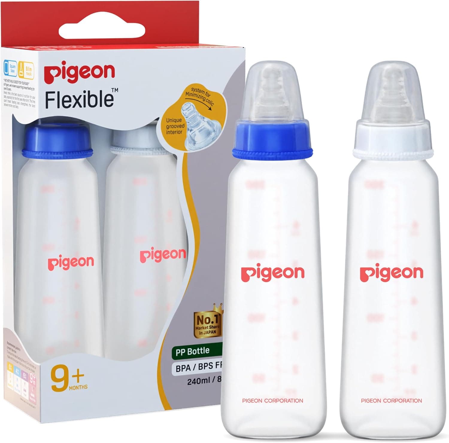 شیشه شیر Pigeon مدل KPP پریستالتیک سرشیر L آبی و سفید 240 ml ۲ تایی شیشه شیر Pigeon مدل KPP پریستالتیک سرشیر L آبی و سفید 240 ml ۲ تایی