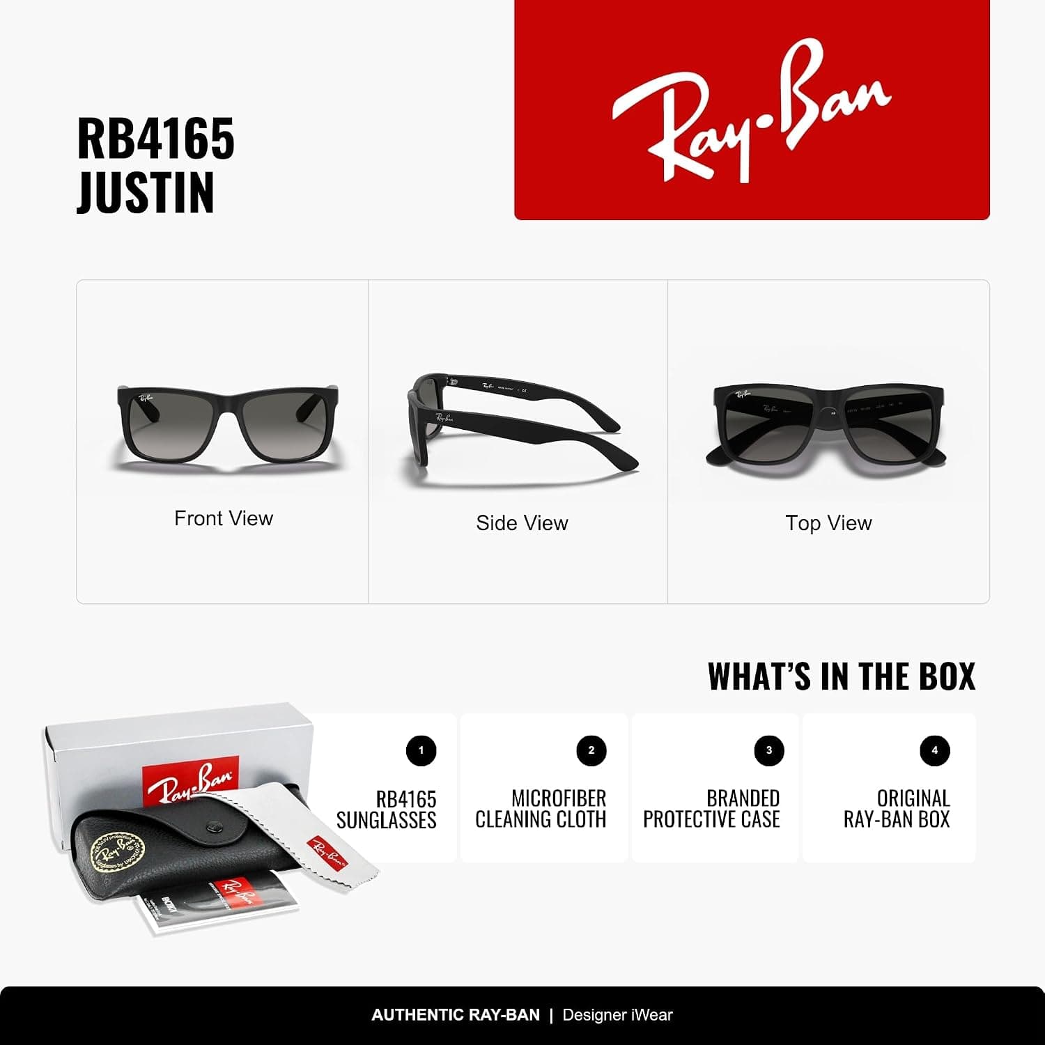 عینک آفتابی یونیسکس Ray-Ban نایلونی RB Justin مدل 0RB4165 عینک آفتابی یونیسکس Ray-Ban نایلونی RB Justin مدل 0RB4165