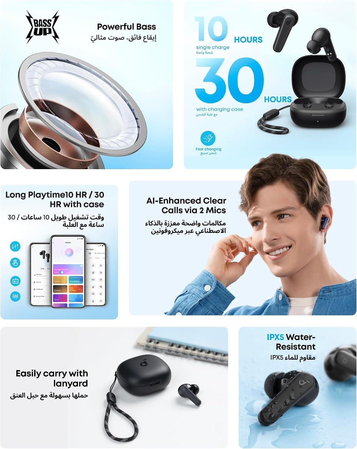 ایرباد soundcore by Anker با درایور 10mm، باس قدرتمند و شارژدهی 30H مدل P20i ایرباد soundcore by Anker با درایور 10mm، باس قدرتمند و شارژدهی 30H مدل P20i