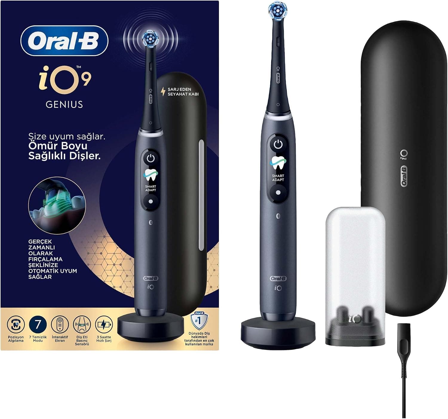 مسواک برقی Oral-B iO9 مشکی، 1 سری، شارژر مغناطیسی سریع، باتری بادوام، قاب سفری شارژ و قاب سری یدک مسواک برقی Oral-B iO9 مشکی، 1 سری، شارژر مغناطیسی سریع، باتری بادوام، قاب سفری شارژ و قاب سری یدک