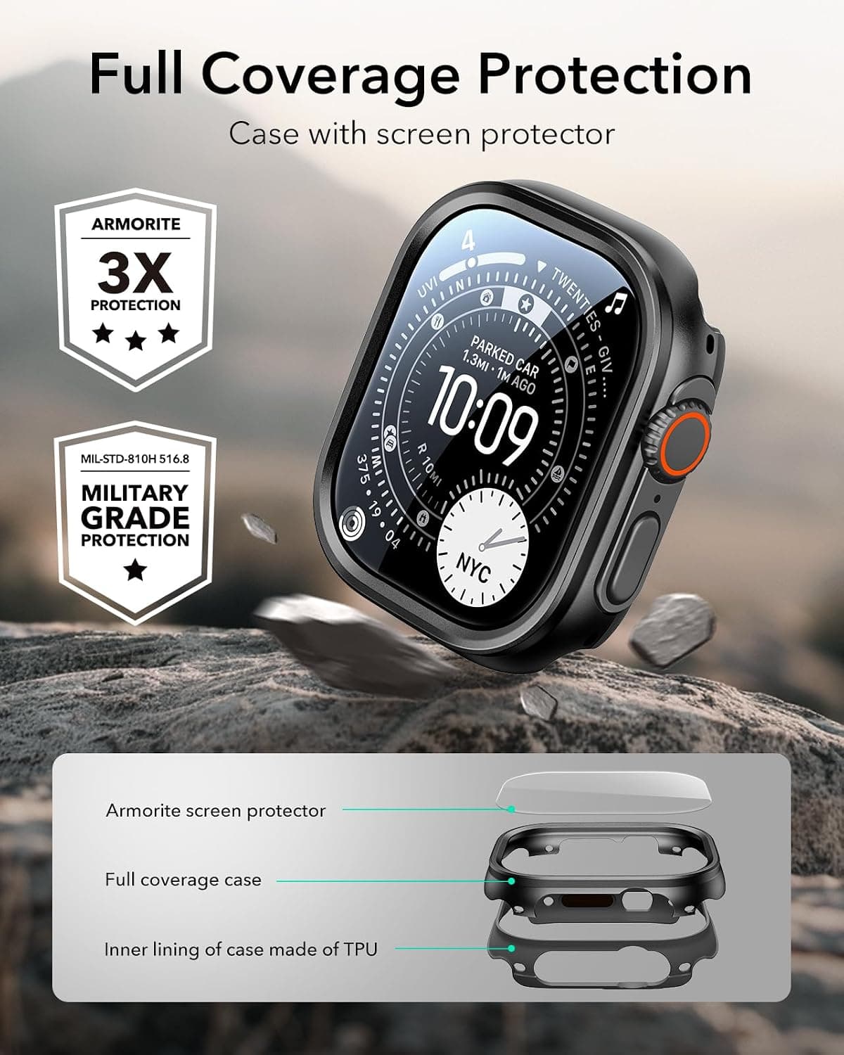 قاب ESR برای Apple Watch Ultra 4 (2026)/3/2/Ultra همراه محافظ صفحه نمایش قاب ESR برای Apple Watch Ultra 4 (2026)/3/2/Ultra همراه محافظ صفحه نمایش