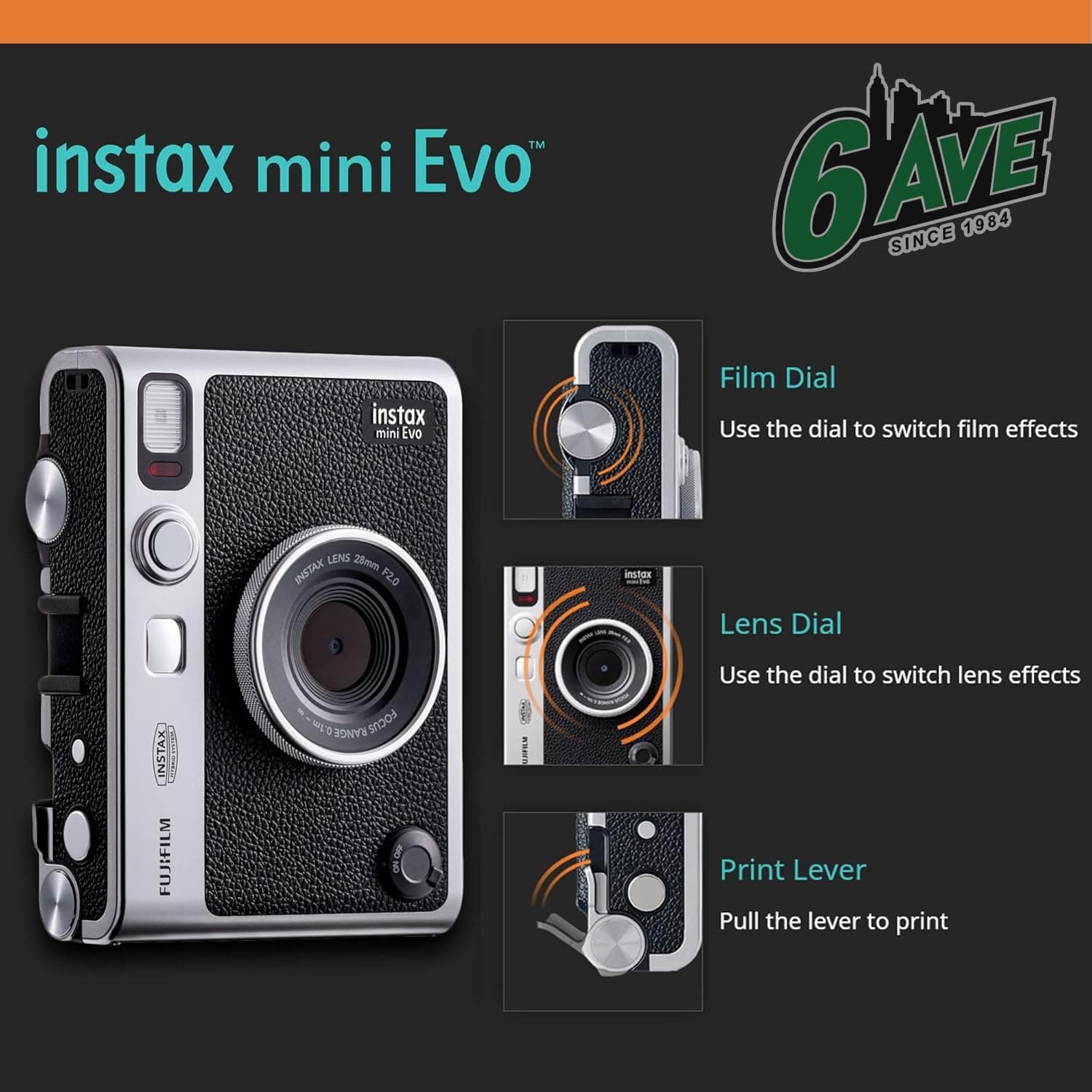 دوربین چاپ سریع هیبریدی Fujifilm INSTAX Mini EVO مشکی با بسته 20 برگه دوربین چاپ سریع هیبریدی Fujifilm INSTAX Mini EVO مشکی با بسته 20 برگه