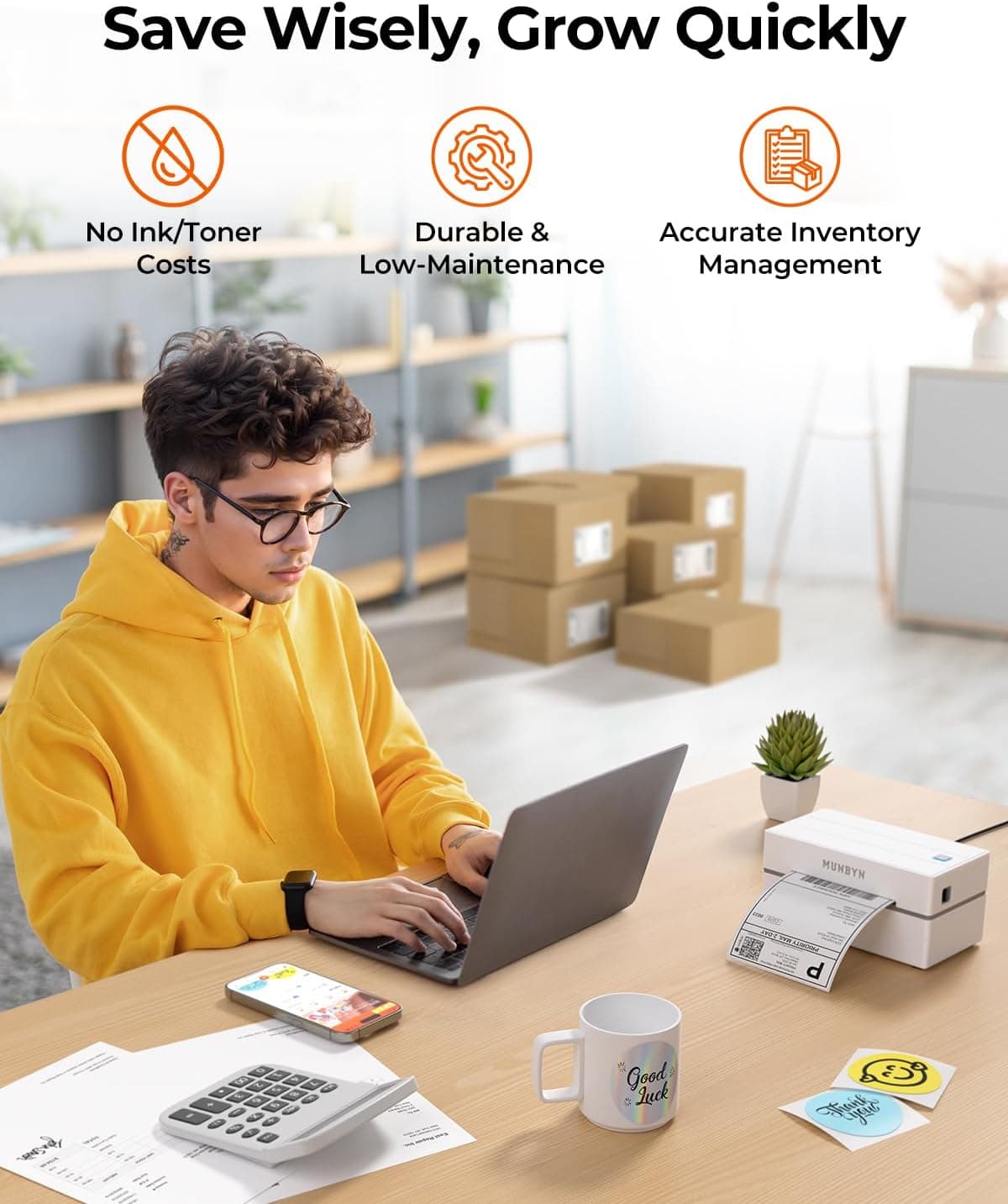 چاپگر لیبل ارسال حرارتی MUNBYN با اتصال Bluetooth، 4x6، مدل 130B سفید چاپگر لیبل ارسال حرارتی MUNBYN با اتصال Bluetooth، 4x6، مدل 130B سفید