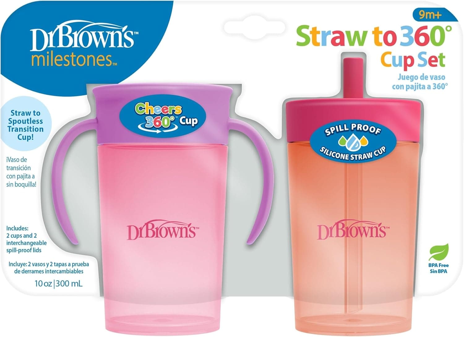 ست لیوان آموزشی کودک Dr. Brown's Milestones صورتی مرجانی 300mL 2 Pack ست لیوان آموزشی کودک Dr. Brown's Milestones صورتی مرجانی 300mL 2 Pack