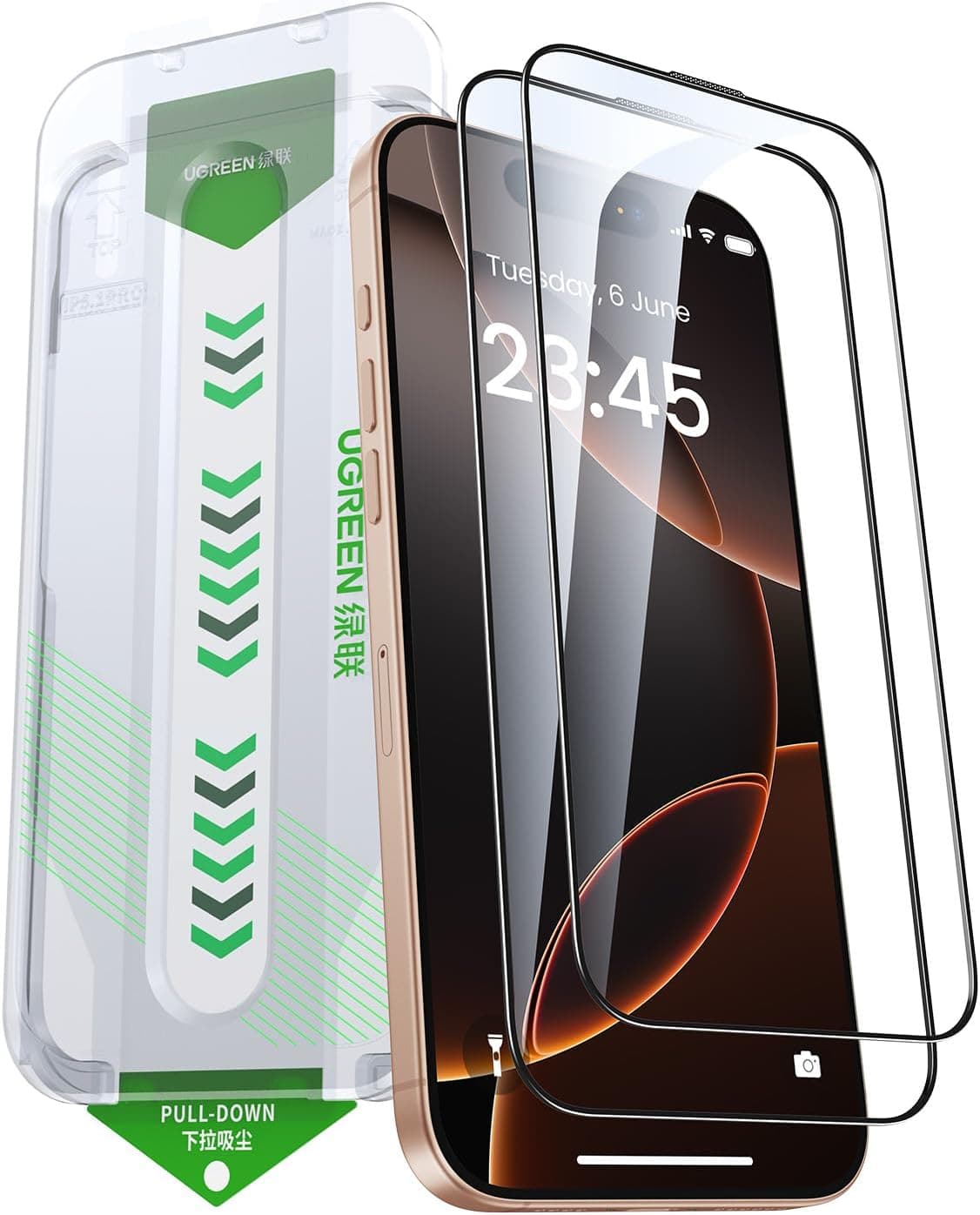 محافظ صفحه نمایش UGREEN iPhone 16 Pro Max نصب خودتراز 2 عددی محافظ صفحه نمایش UGREEN iPhone 16 Pro Max نصب خودتراز 2 عددی
