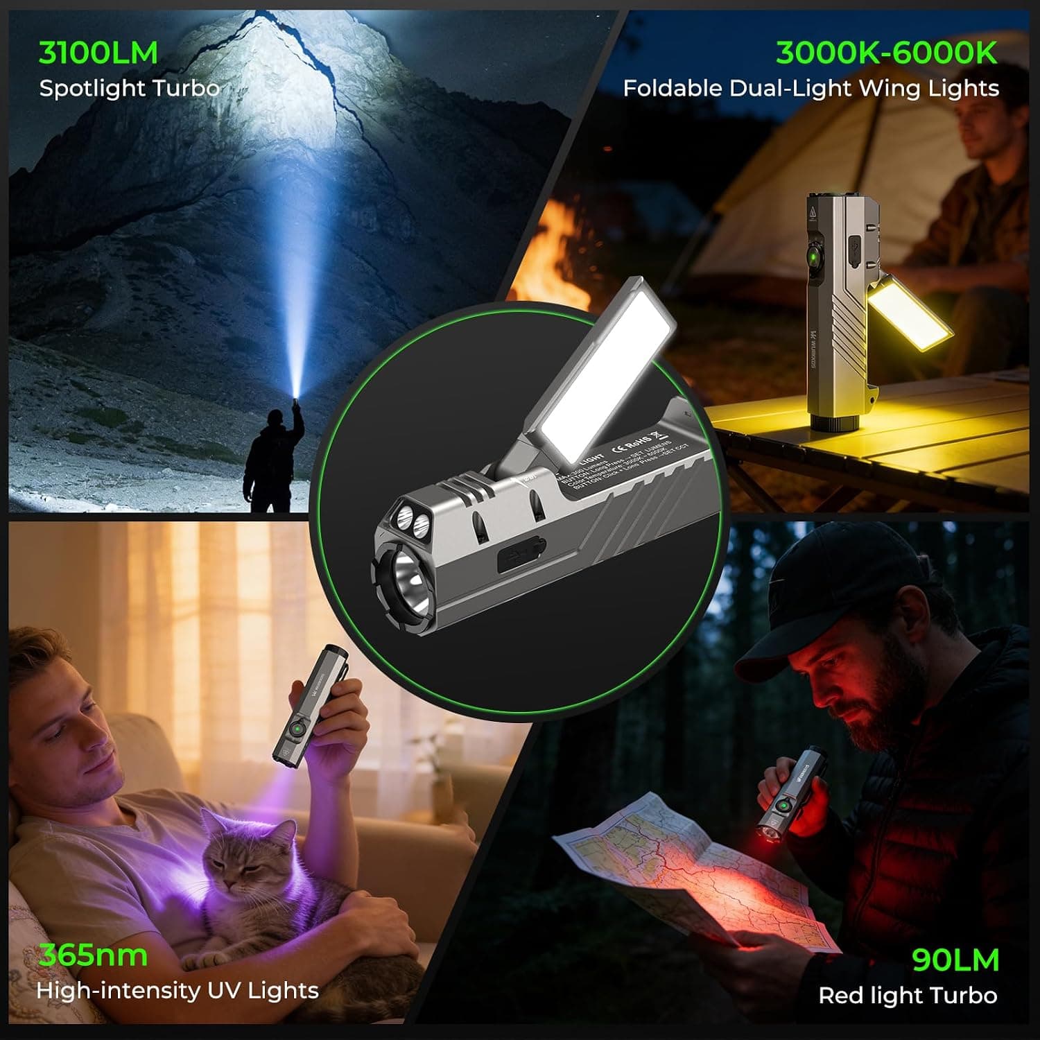 چراغ قوه EDC تخت Wurkkos چهارکاره شارژی 3100 لومن با نور UV و قرمز مدل HD05 چراغ قوه EDC تخت Wurkkos چهارکاره شارژی 3100 لومن با نور UV و قرمز مدل HD05