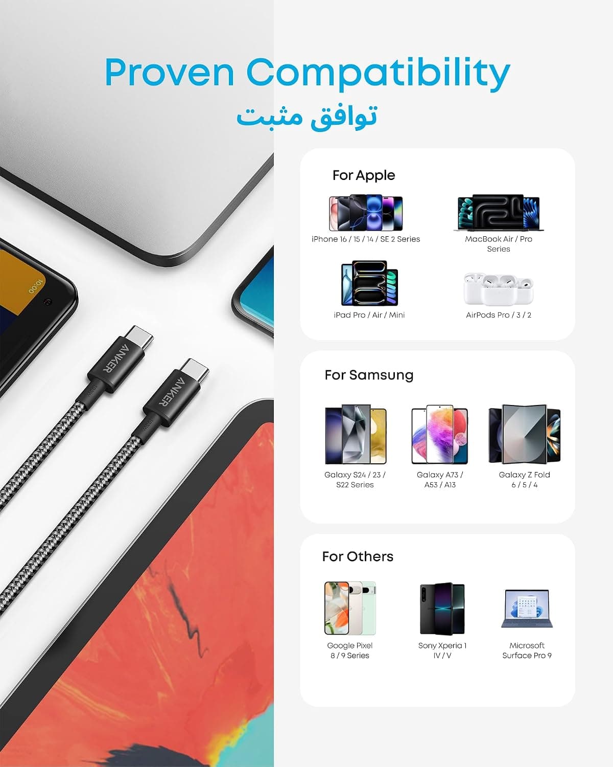 کابل USB C به USB C Anker، شارژ سریع 60W، بسته 2 عددی، 0.9m، مشکی کابل USB C به USB C Anker، شارژ سریع 60W، بسته 2 عددی، 0.9m، مشکی