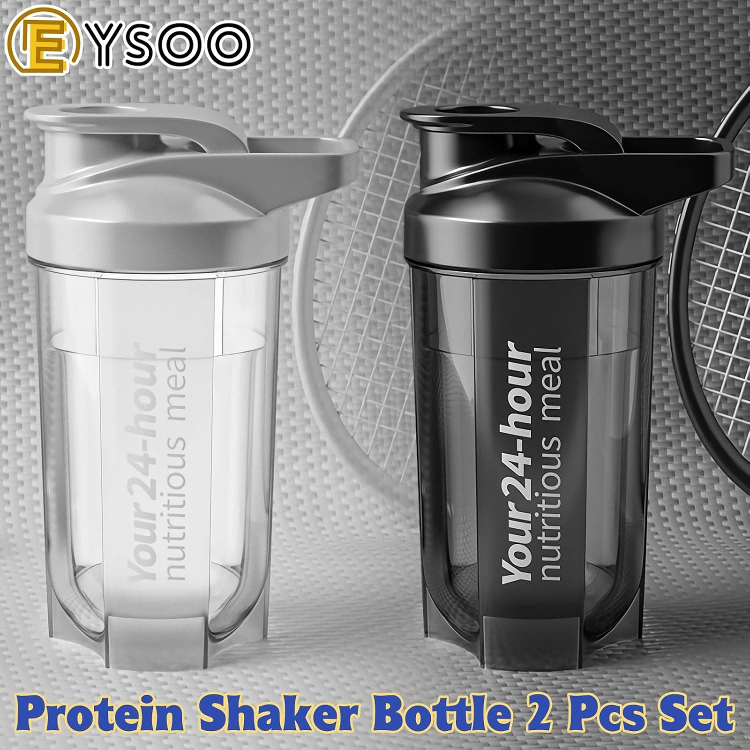 شیکر پروتئین ۲ عددی EYSOO ضدنشت بدون BPA، 500ml / 17oz مشکی و خاکستری شیکر پروتئین ۲ عددی EYSOO ضدنشت بدون BPA، 500ml / 17oz مشکی و خاکستری