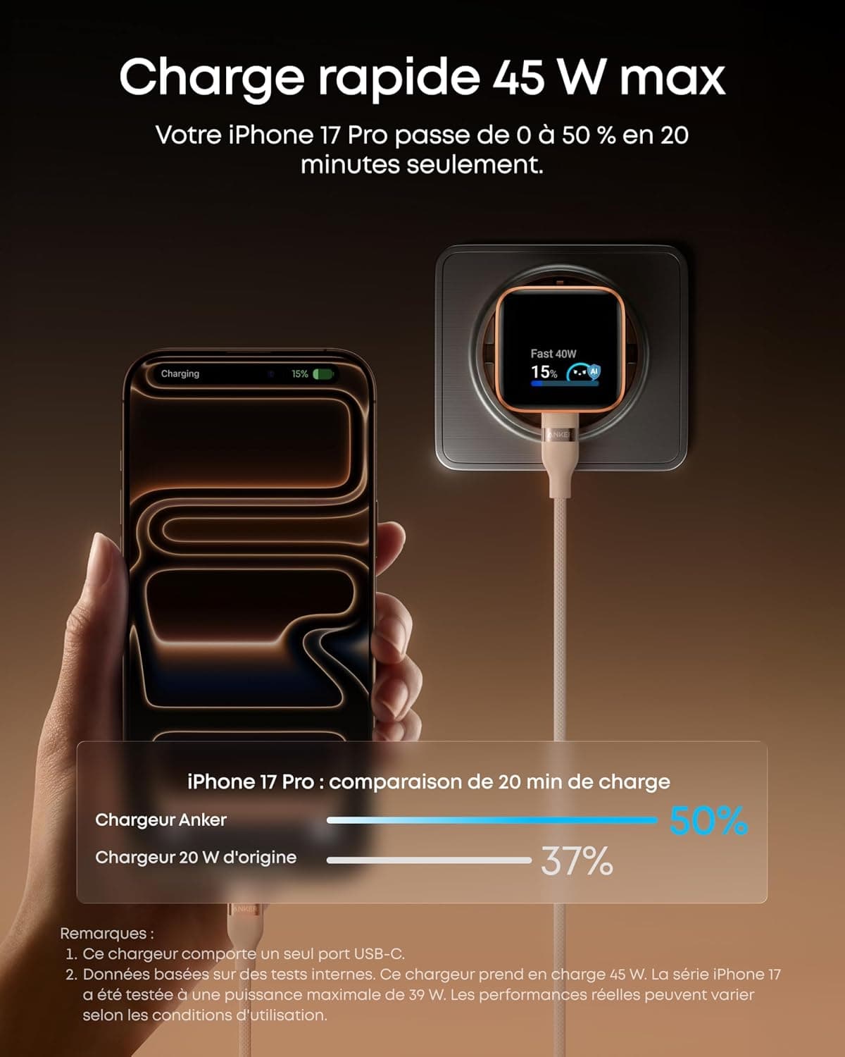 شارژر Anker 45W Nano Smart Display با پورت USB C بدون کابل شارژر Anker 45W Nano Smart Display با پورت USB C بدون کابل