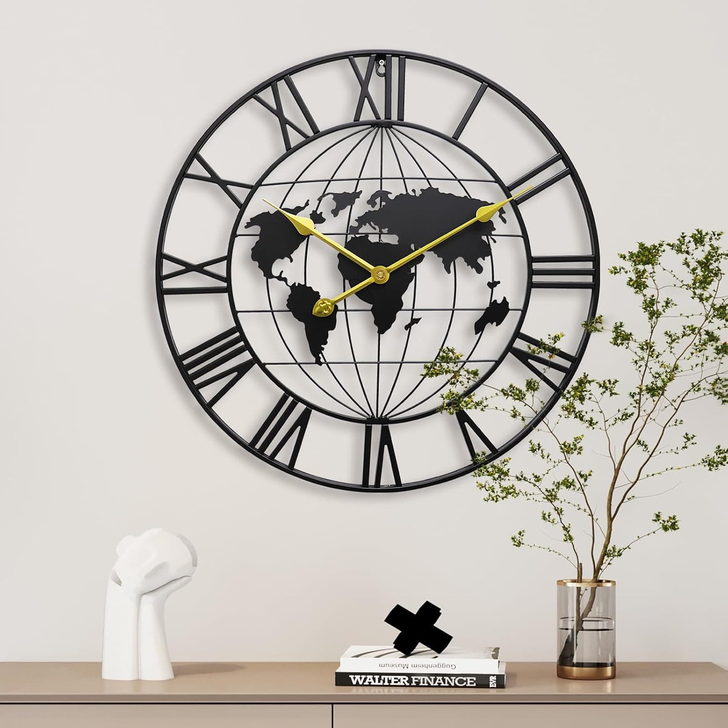 ساعت دیواری KEQAM نقشه جهان فلزی گرد بیصدا 24 inch ساعت دیواری KEQAM نقشه جهان فلزی گرد بیصدا 24 inch