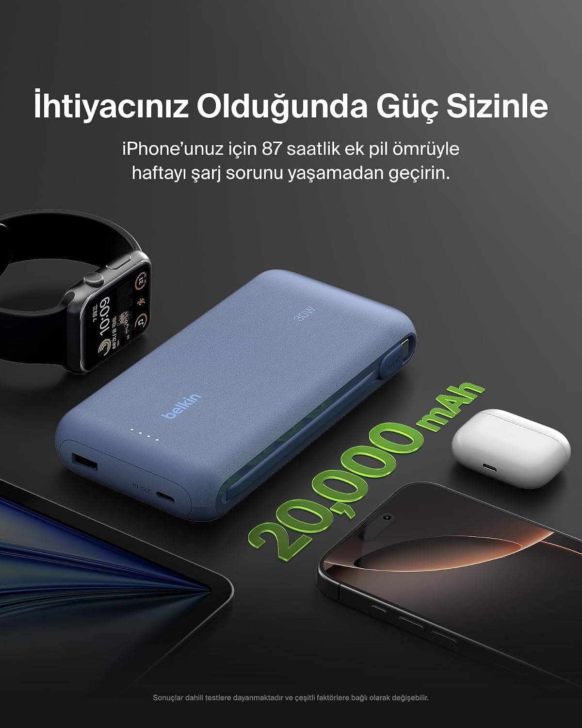 شارژر همراه Belkin 20K با کابل داخلی، شارژ سریع 30 W، USB-C، آبی شارژر همراه Belkin 20K با کابل داخلی، شارژ سریع 30 W، USB-C، آبی