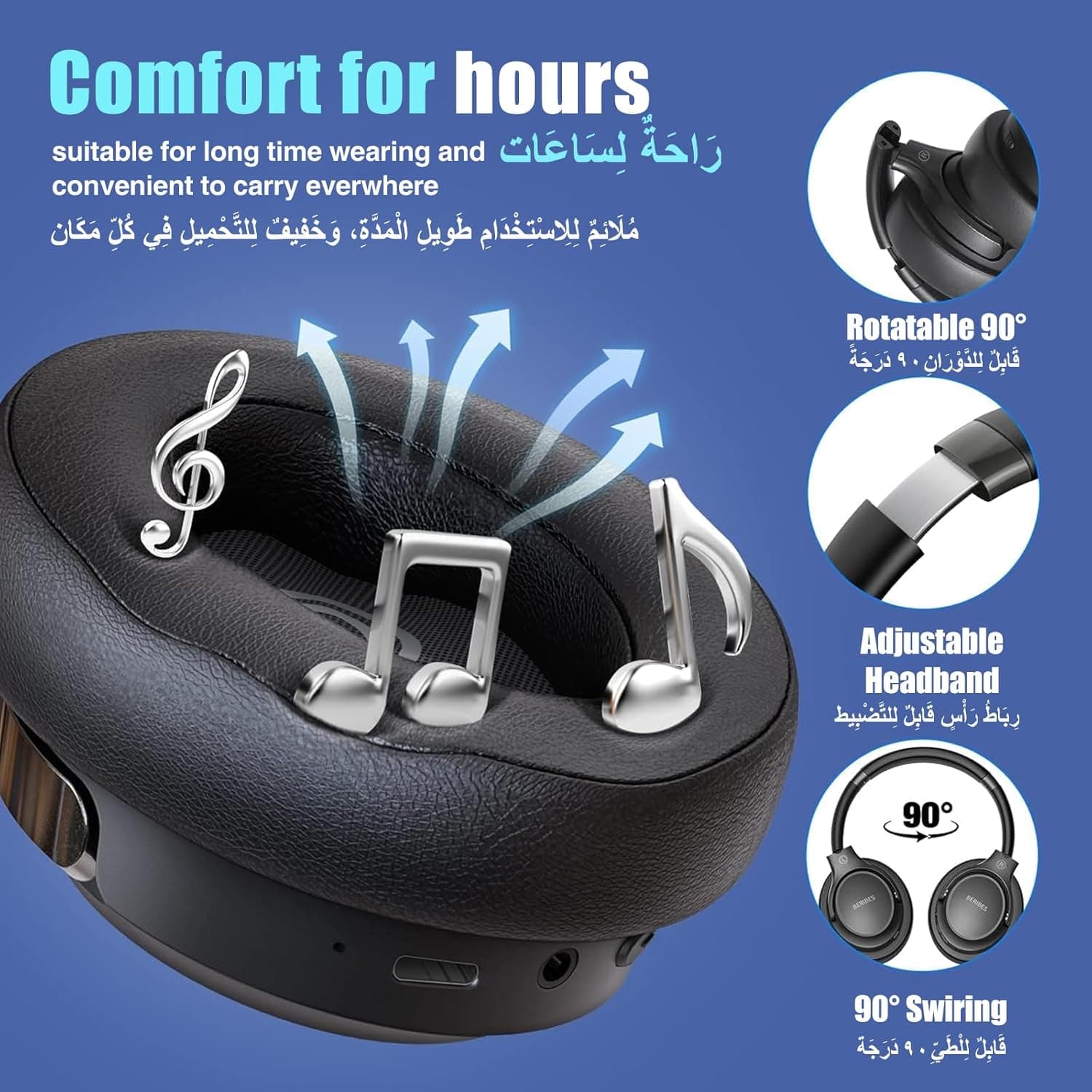 هدفون بلوتوثی روگوشی BERIBES با 65H پخش، میکروفون، 6 حالت EQ و صدای استریو HiFi هدفون بلوتوثی روگوشی BERIBES با 65H پخش، میکروفون، 6 حالت EQ و صدای استریو HiFi