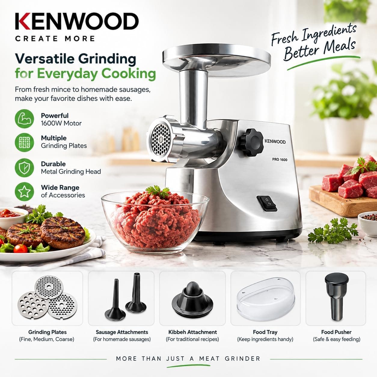 چرخ گوشت Kenwood با توان 1600W بدنه فلزی مدل MG510 نقرهای چرخ گوشت Kenwood با توان 1600W بدنه فلزی مدل MG510 نقرهای
