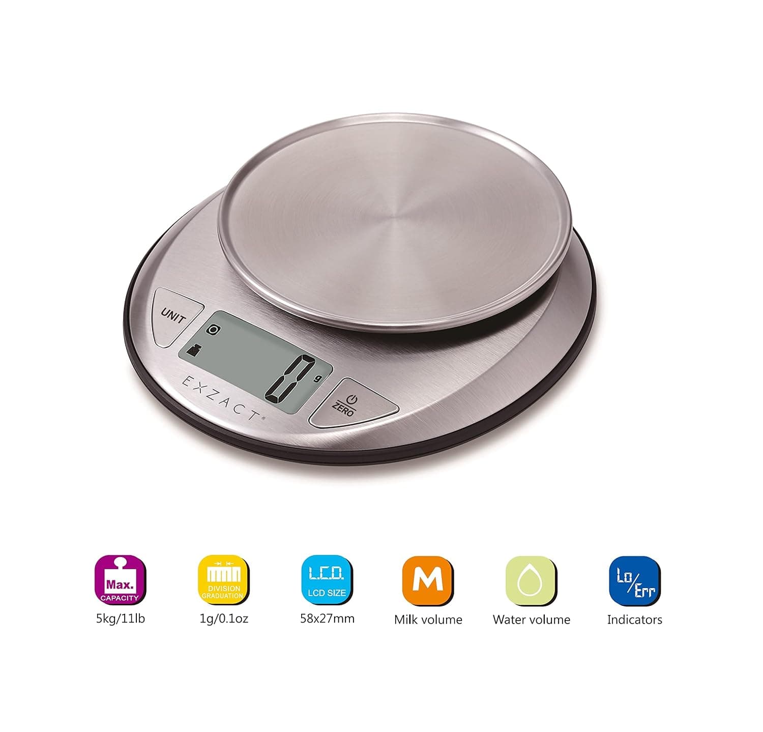 ترازو آشپزخانه دیجیتال Exzact استیل ضد زنگ ظرفیت 5kg ترازو آشپزخانه دیجیتال Exzact استیل ضد زنگ ظرفیت 5kg