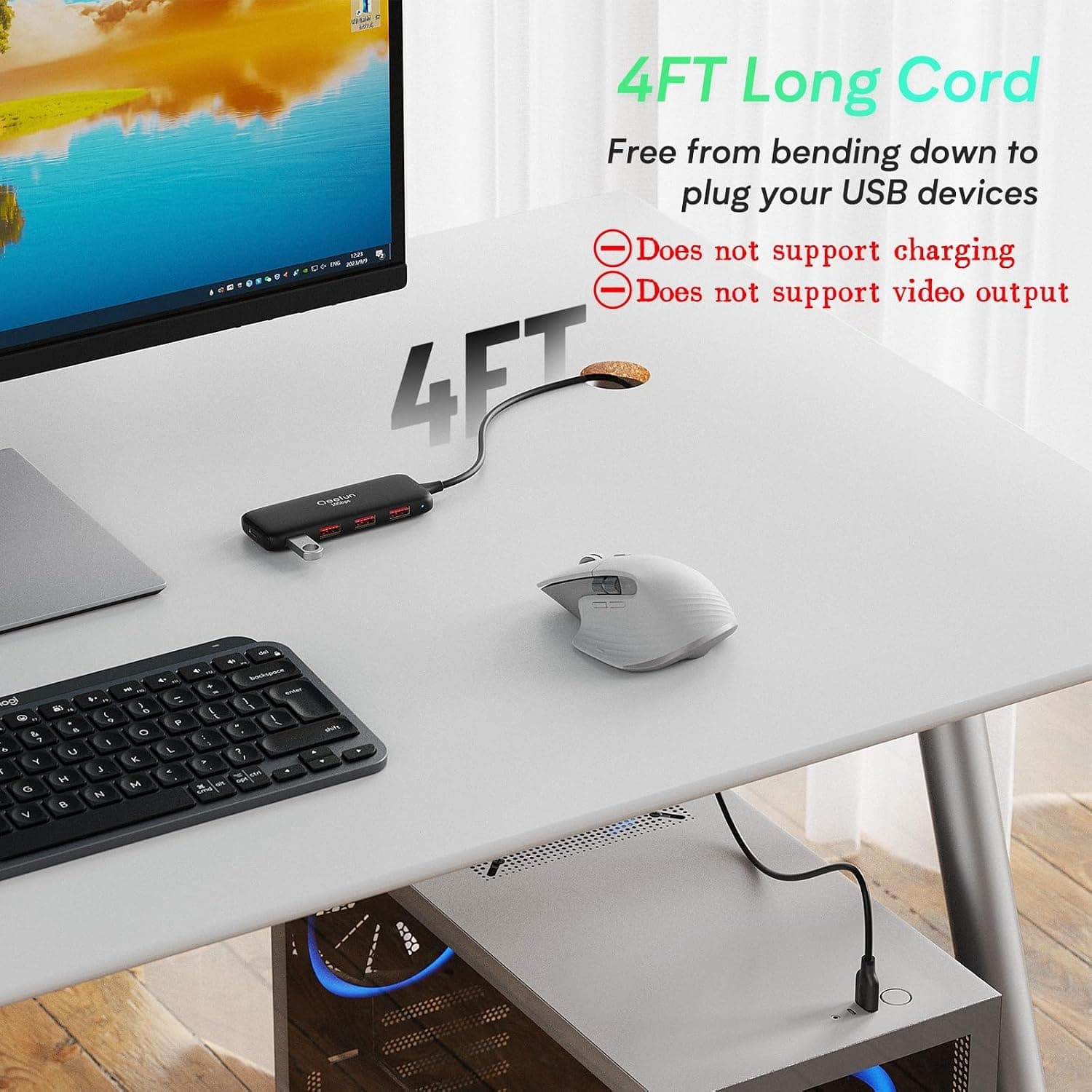 هاب USB Q QEEFUN با ۴ پورت داده USB-A، سرعت 10Gbps و کابل 4ft هاب USB Q QEEFUN با ۴ پورت داده USB-A، سرعت 10Gbps و کابل 4ft