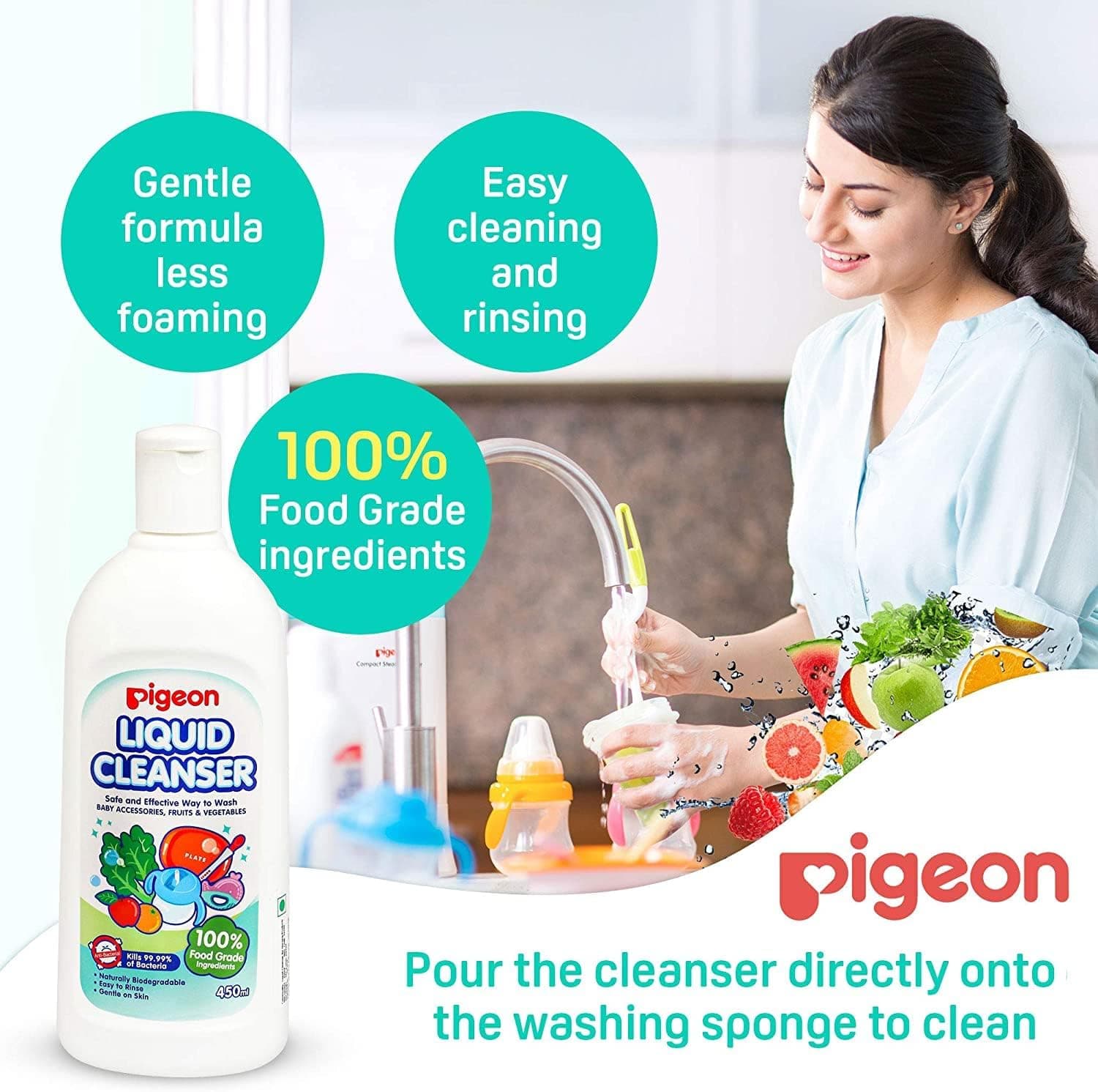 مایع شستشوی لوازم کودک، میوه و سبزی Pigeon سفید 450ml 2 عددی مایع شستشوی لوازم کودک، میوه و سبزی Pigeon سفید 450ml 2 عددی