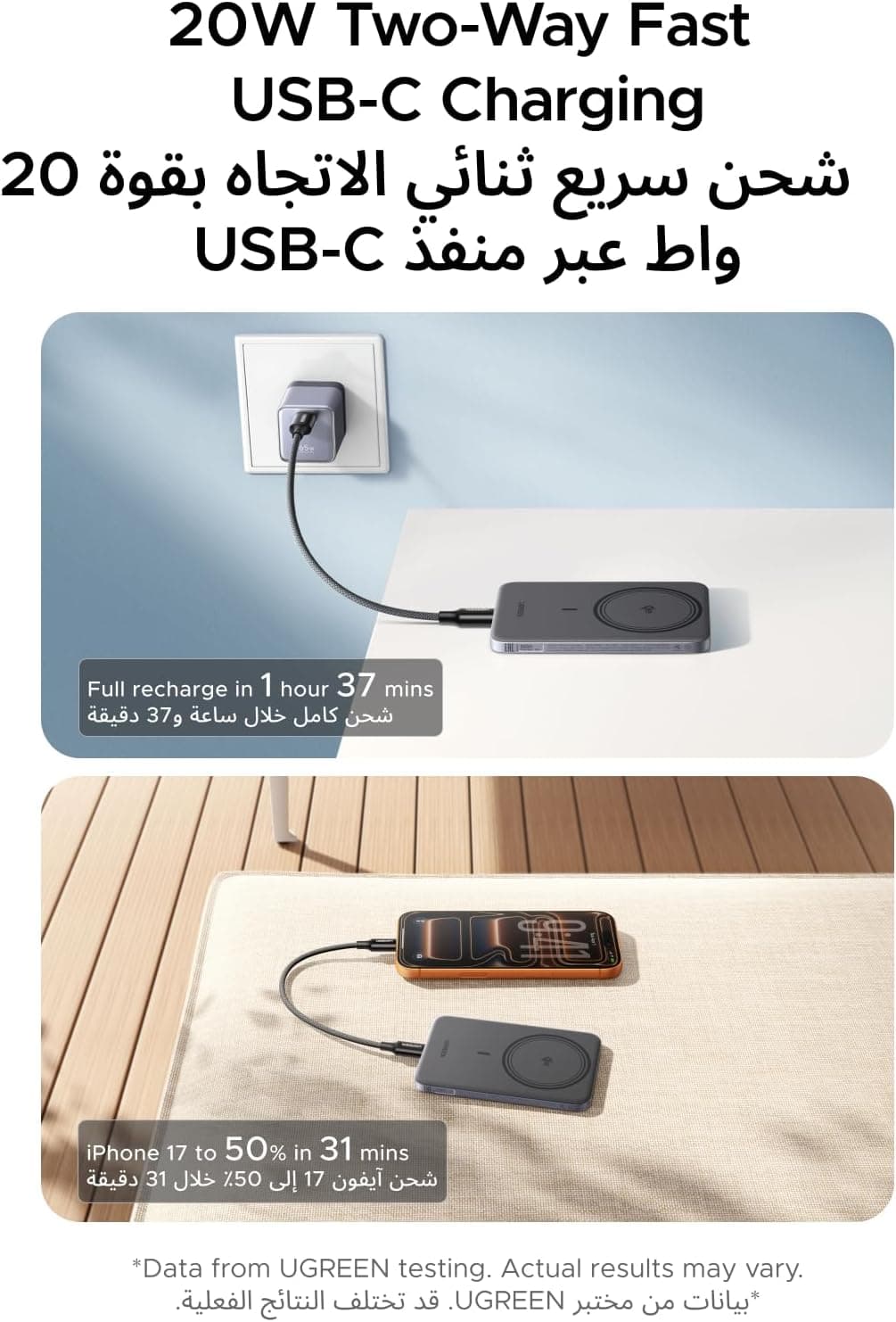 پاوربانک UGREEN MagSafe باریک با شارژ بیسیم Qi2 15W ظرفیت 5000mAh پاوربانک UGREEN MagSafe باریک با شارژ بیسیم Qi2 15W ظرفیت 5000mAh