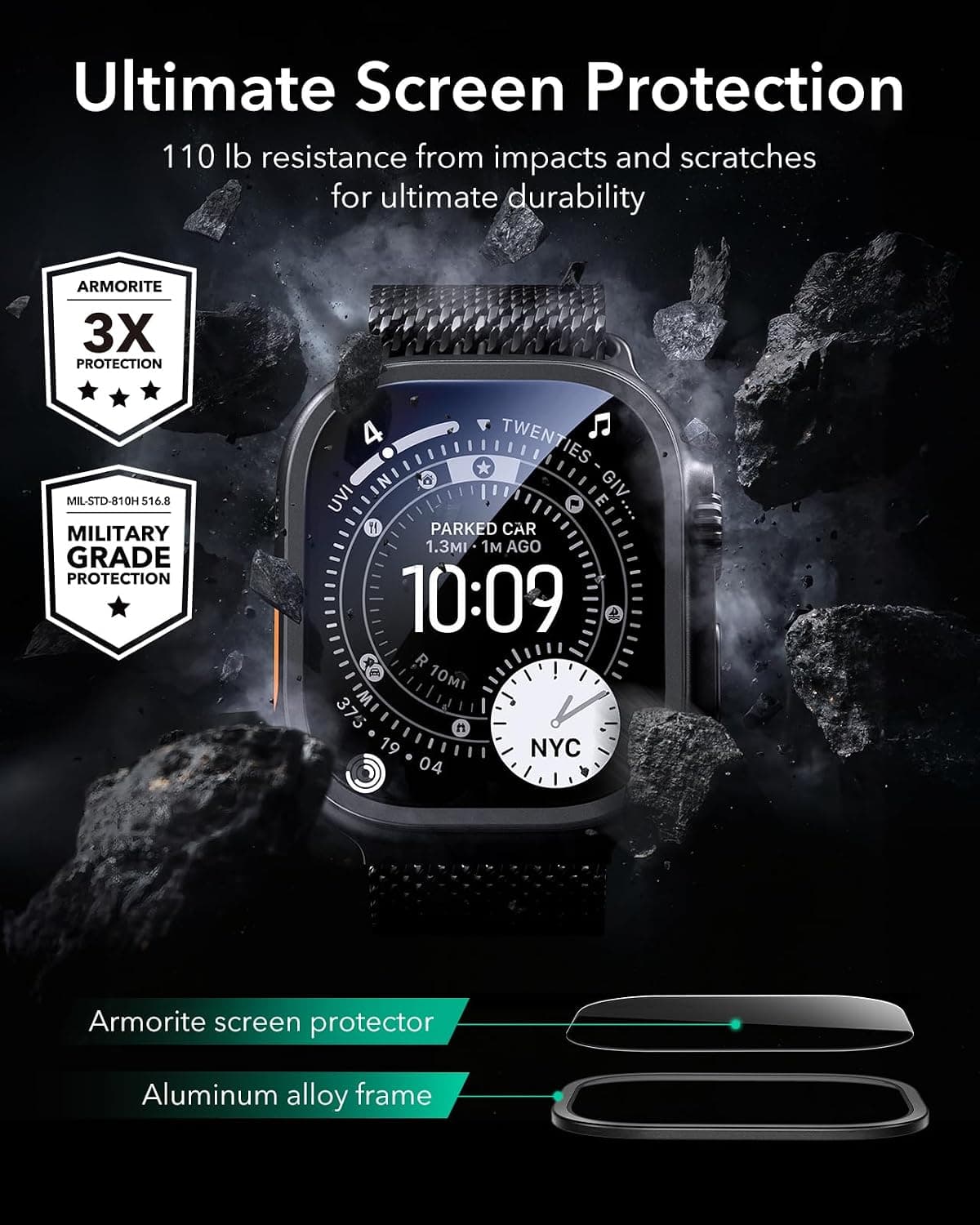 محافظ صفحه نمایش ESR Armorite برای Apple Watch Ultra 4 2026/3/2/Ultra محافظ صفحه نمایش ESR Armorite برای Apple Watch Ultra 4 2026/3/2/Ultra