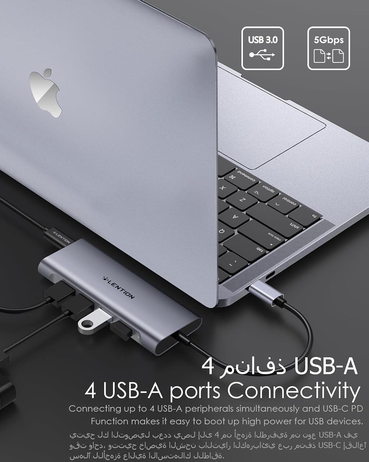 هاب USB-C چندپورت LENTION با خروجی 4K HDMI مدل CB-C35 خاکستری فضایی هاب USB-C چندپورت LENTION با خروجی 4K HDMI مدل CB-C35 خاکستری فضایی