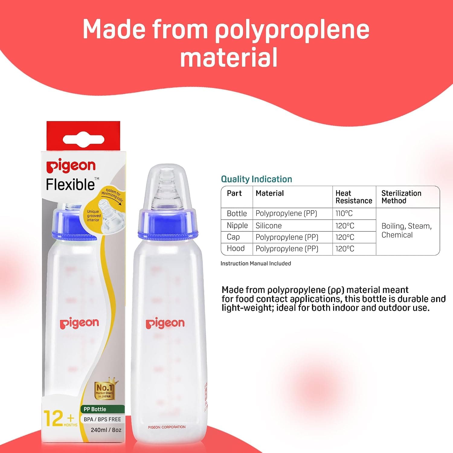 شیشه شیر کودک Pigeon انعطافپذیر بدون BPA و BPS آبی 240 ml شیشه شیر کودک Pigeon انعطافپذیر بدون BPA و BPS آبی 240 ml