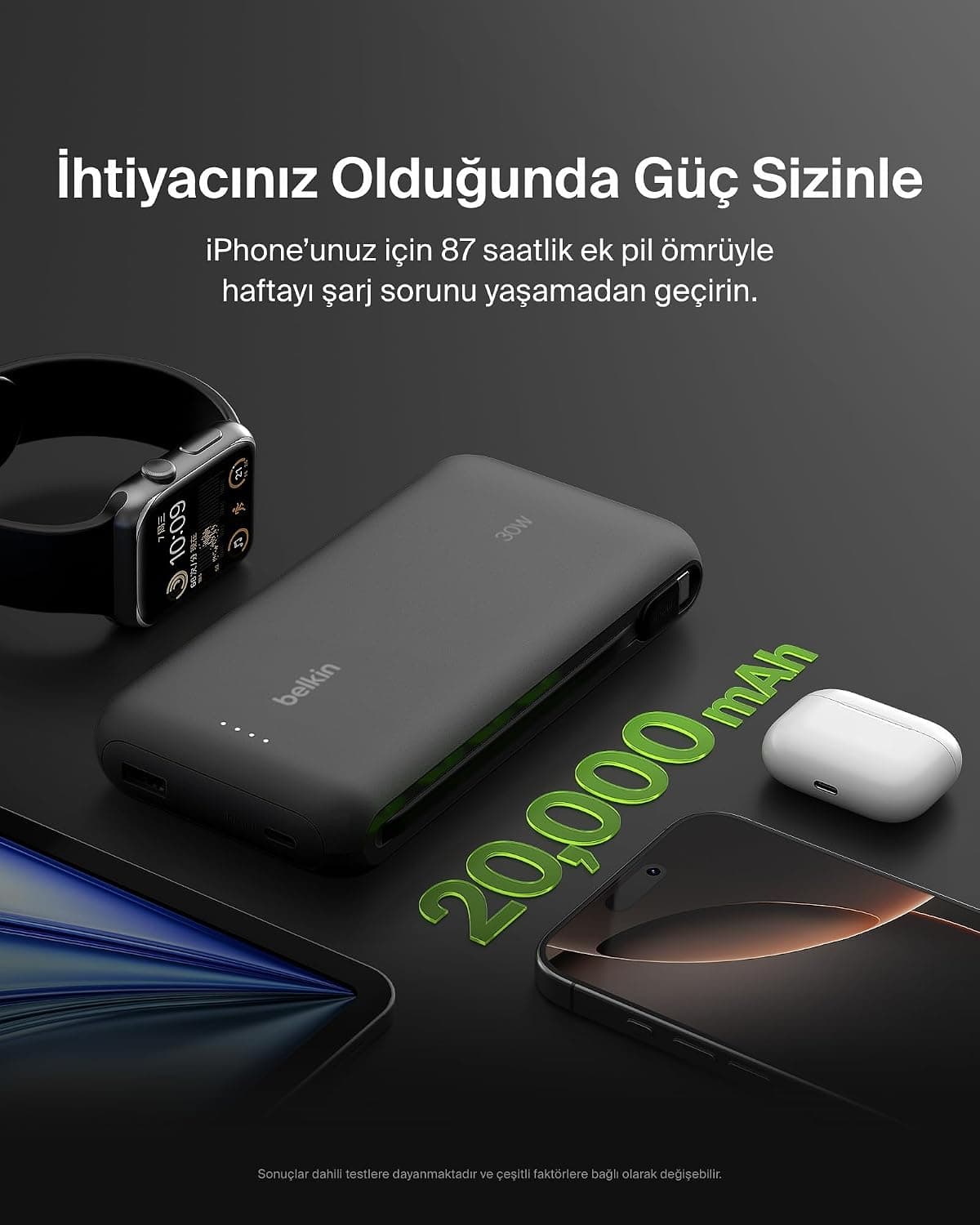 پاوربانک Belkin 20K با کابل داخلی، شارژ سریع 30 W، USB-C، مشکی پاوربانک Belkin 20K با کابل داخلی، شارژ سریع 30 W، USB-C، مشکی