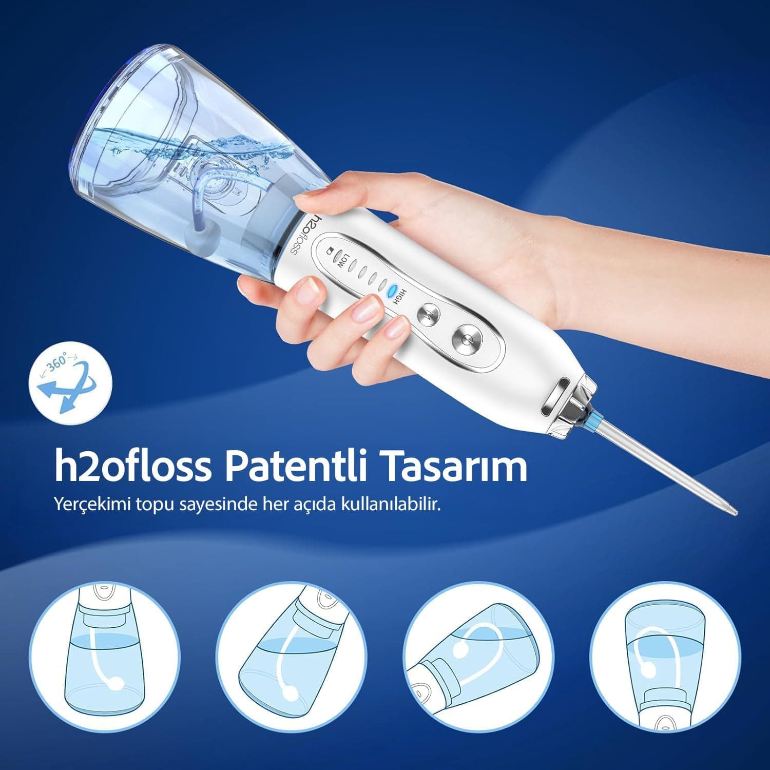دستگاه شستشوی دهان H2ofloss شارژی بیسیم 5 حالته 6 نازل IPX7 سفید دستگاه شستشوی دهان H2ofloss شارژی بیسیم 5 حالته 6 نازل IPX7 سفید