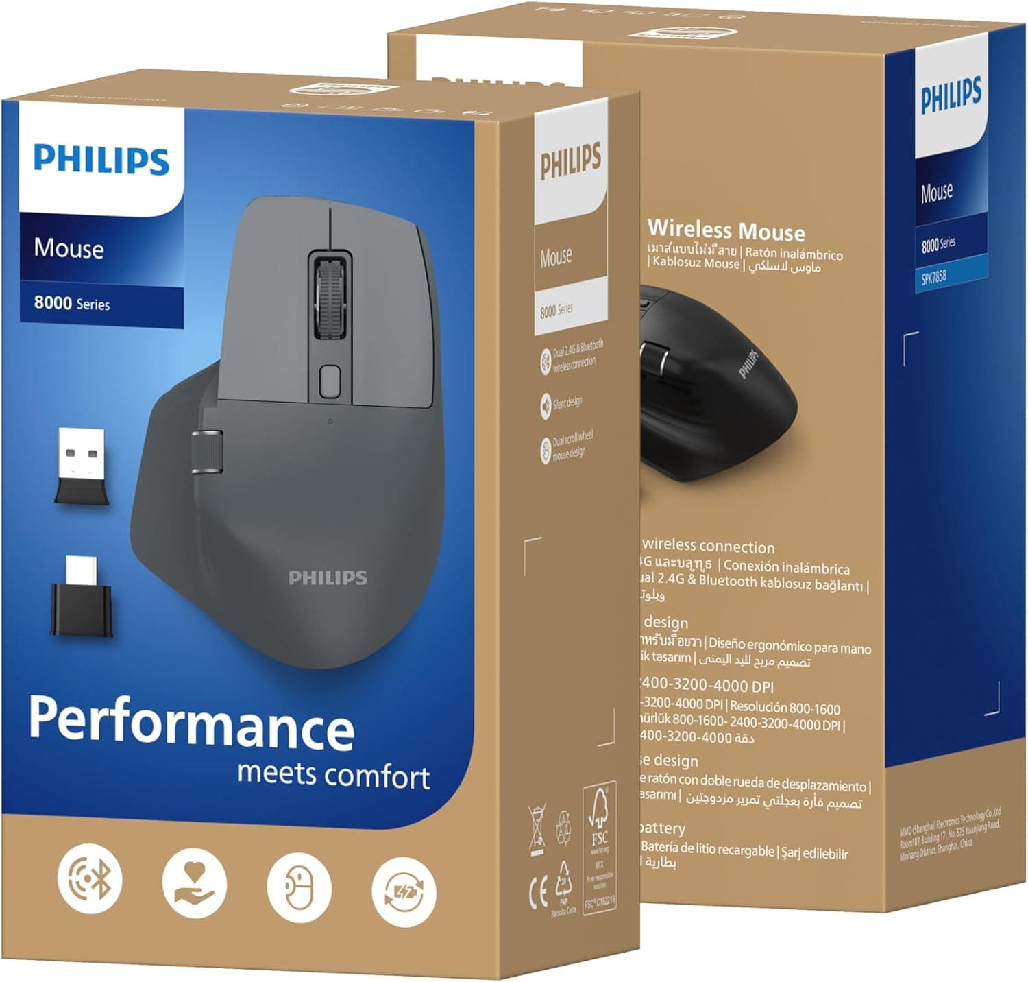 ماوس PHILIPS بلوتوثی بیسیم دوحالته اپتیکال 7 دکمهای 4000DPI خاکستری مدل SPK7858 ماوس PHILIPS بلوتوثی بیسیم دوحالته اپتیکال 7 دکمهای 4000DPI خاکستری مدل SPK7858